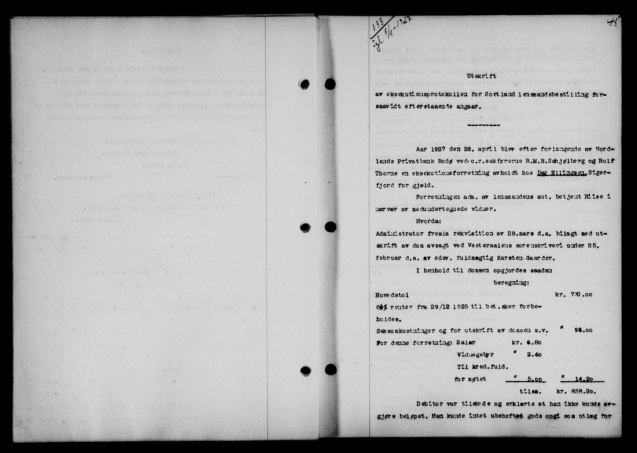 Vesterålen sorenskriveri, SAT/A-4180/1/2/2Ca/L0044: Mortgage book no. 37, 1927-1927, Deed date: 05.05.1927