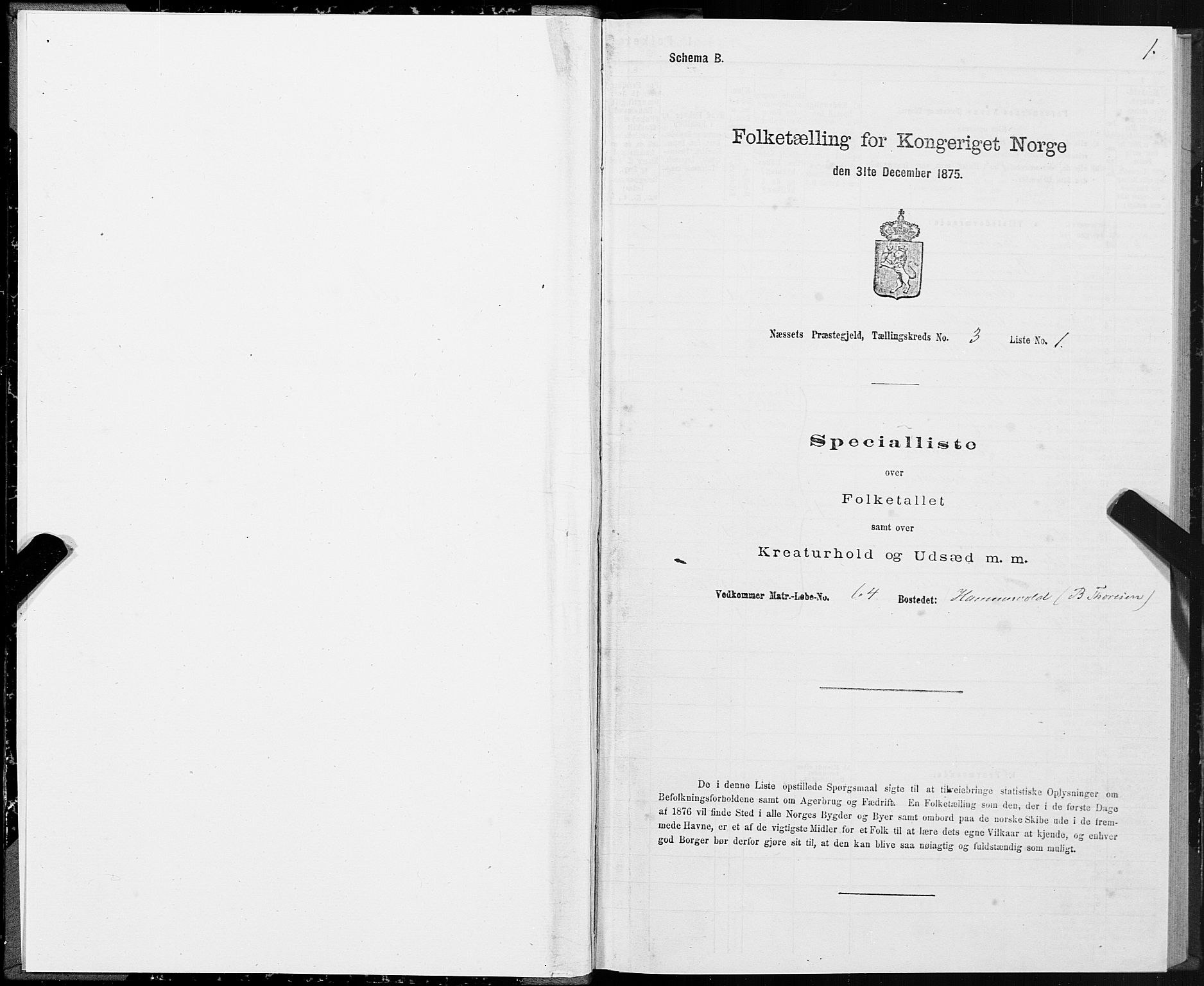 SAT, 1875 census for 1543P Nesset, 1875, p. 2001