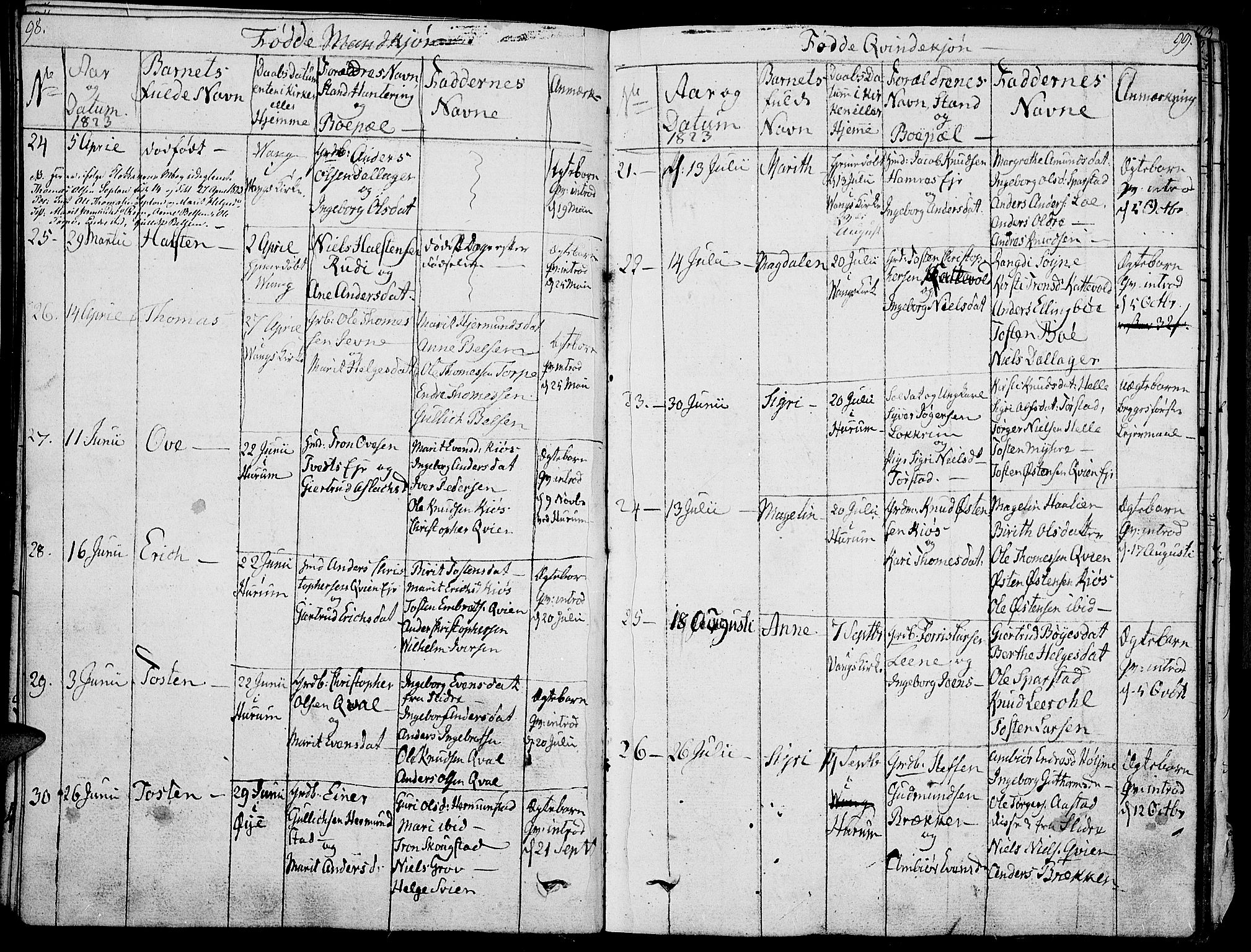 Vang prestekontor, Valdres, AV/SAH-PREST-140/H/Ha/L0003: Parish register (official) no. 3, 1809-1831, p. 98-99