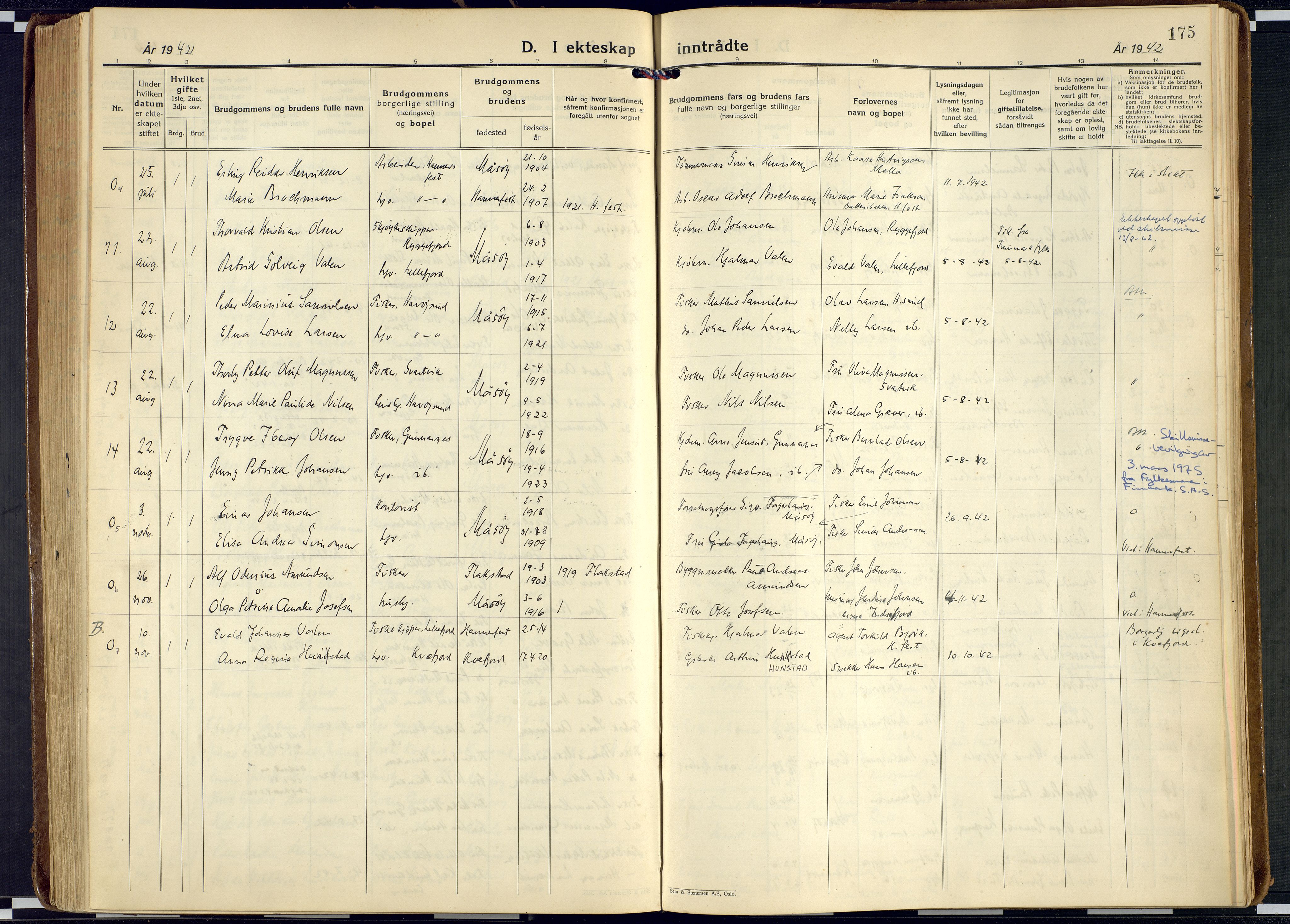 Måsøy sokneprestkontor, AV/SATØ-S-1348/H/Ha/L0011kirke: Parish register (official) no. 11, 1933-1947, p. 175