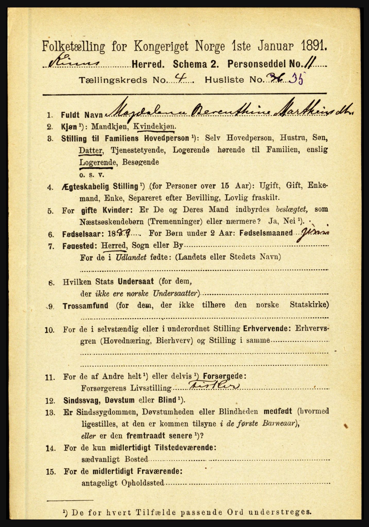 RA, 1891 census for 1437 Kinn, 1891, p. 1532