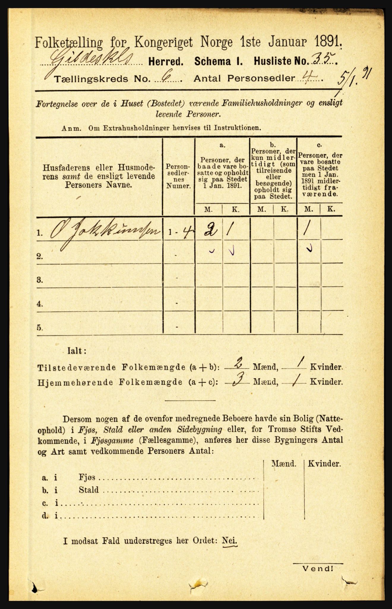 RA, 1891 census for 1838 Gildeskål, 1891, p. 1941