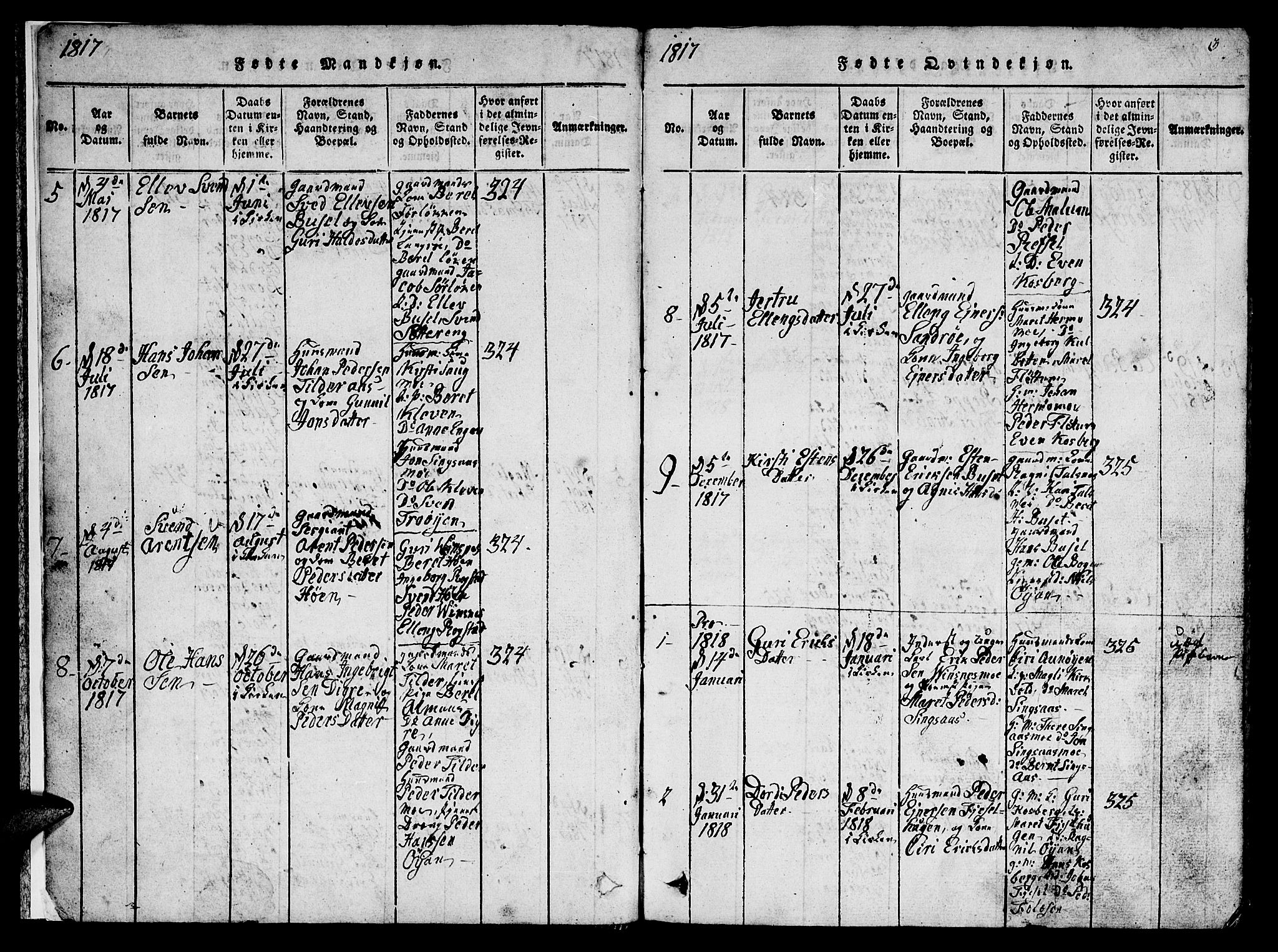 Ministerialprotokoller, klokkerbøker og fødselsregistre - Sør-Trøndelag, SAT/A-1456/688/L1026: Parish register (copy) no. 688C01, 1817-1860, p. 3