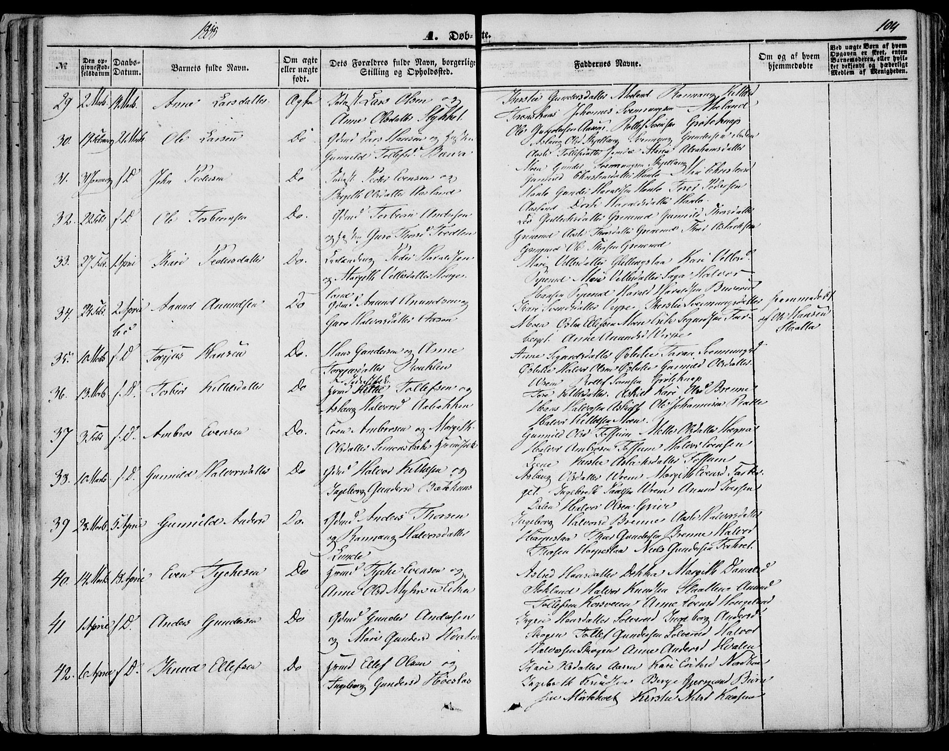 Bø kirkebøker, SAKO/A-257/F/Fa/L0008: Parish register (official) no. 8, 1849-1861, p. 104