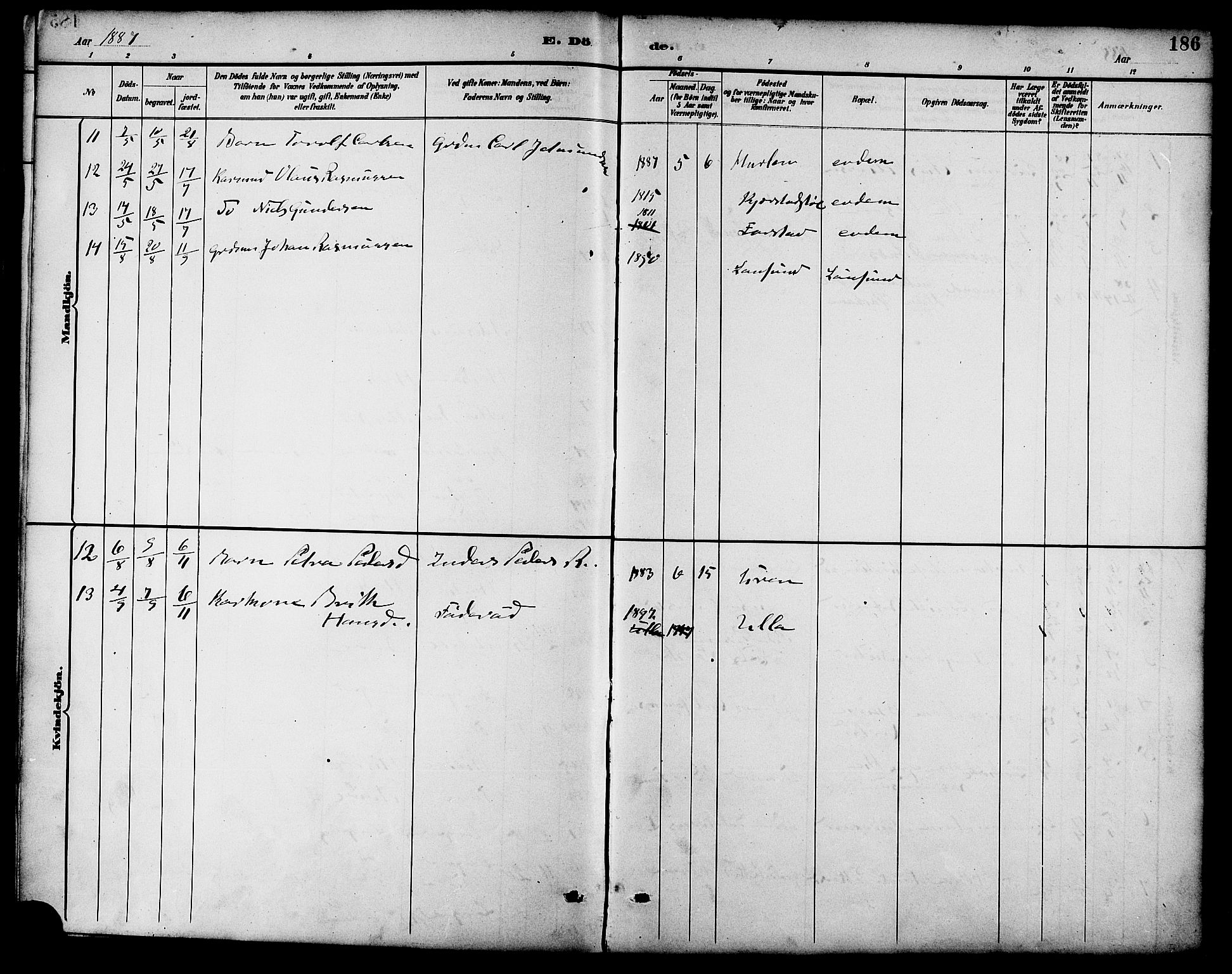 Ministerialprotokoller, klokkerbøker og fødselsregistre - Møre og Romsdal, AV/SAT-A-1454/536/L0501: Parish register (official) no. 536A10, 1884-1896, p. 186