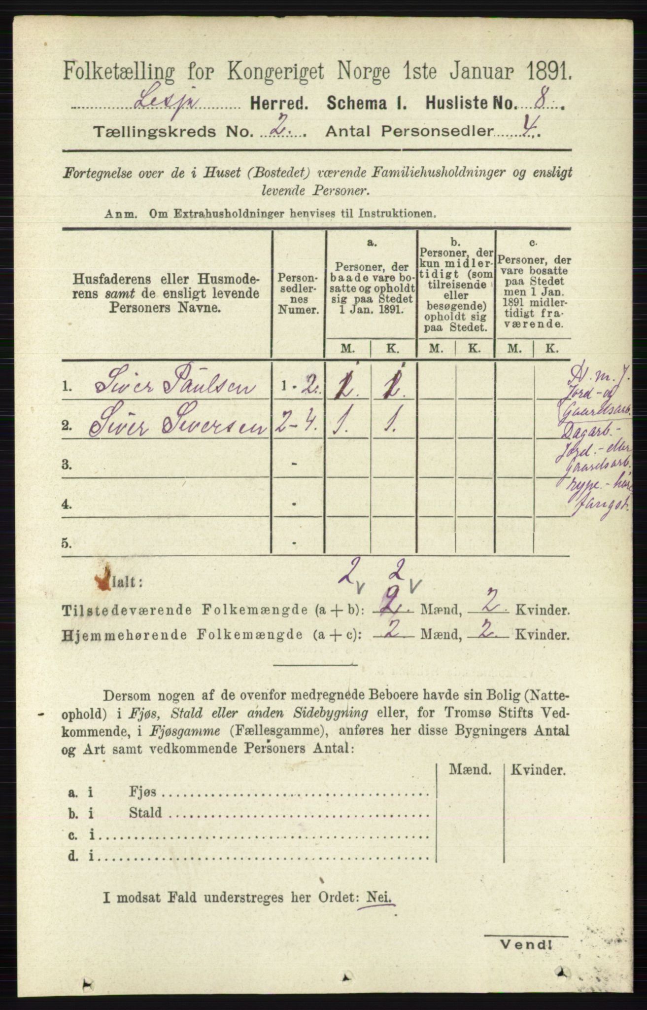 RA, 1891 census for 0512 Lesja, 1891, p. 377