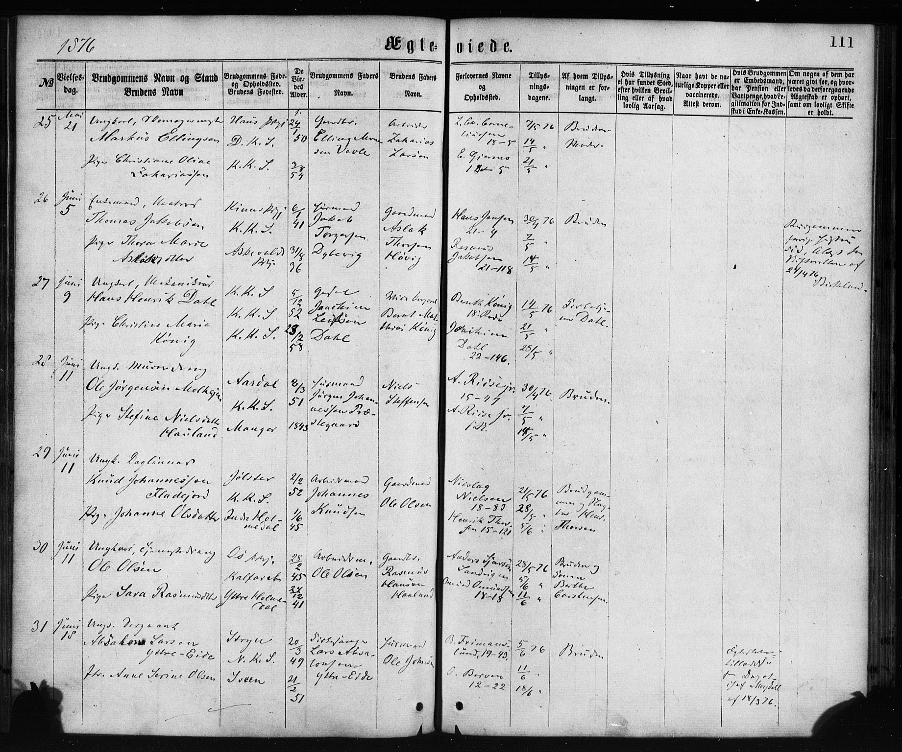 Korskirken sokneprestembete, AV/SAB-A-76101/H/Haa/L0036: Parish register (official) no. D 3, 1867-1882, p. 111