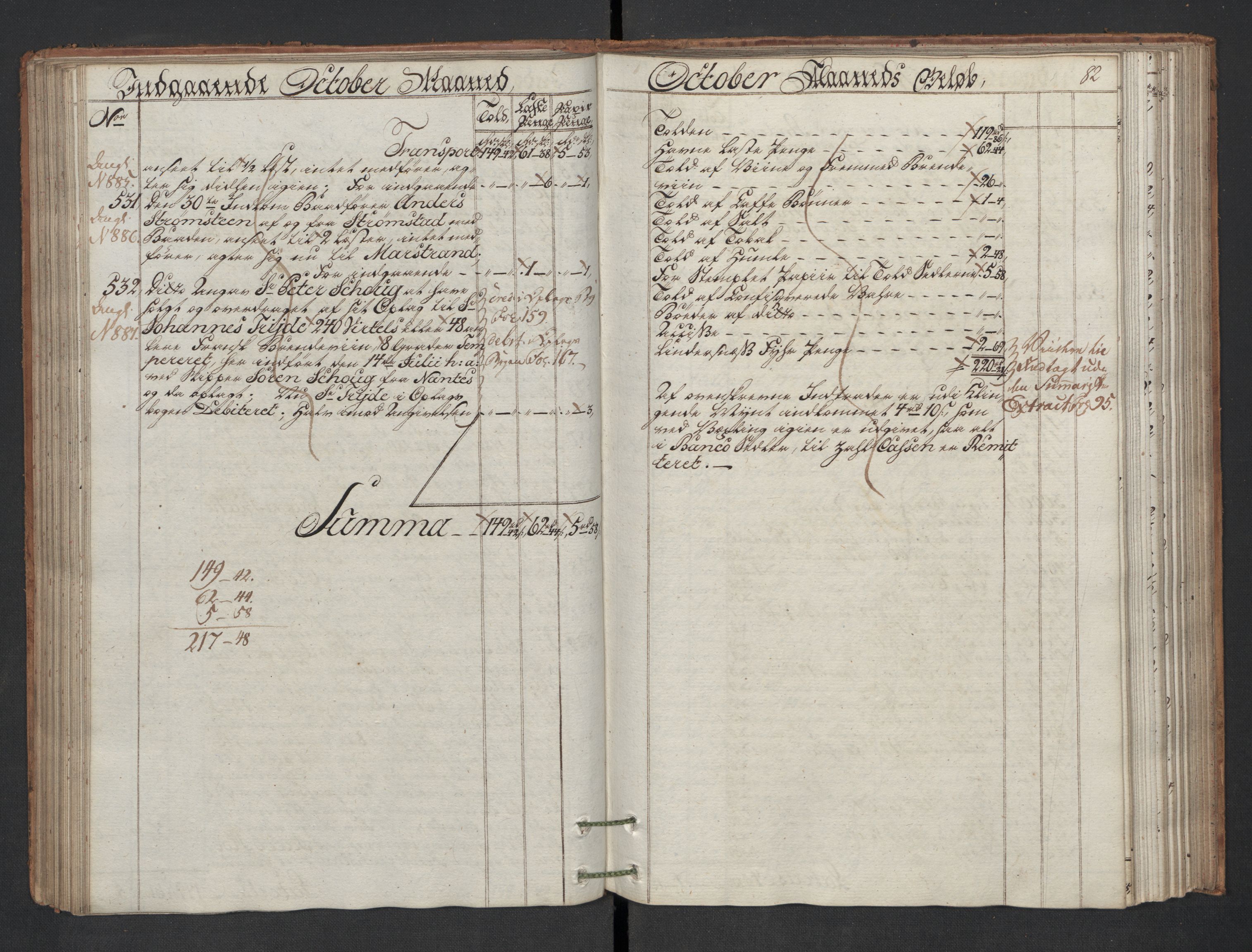 Generaltollkammeret, tollregnskaper, RA/EA-5490/R01/L0130/0001: Tollregnskaper Fredrikshald / Inngående hovedtollbok, 1786, p. 81b-82a