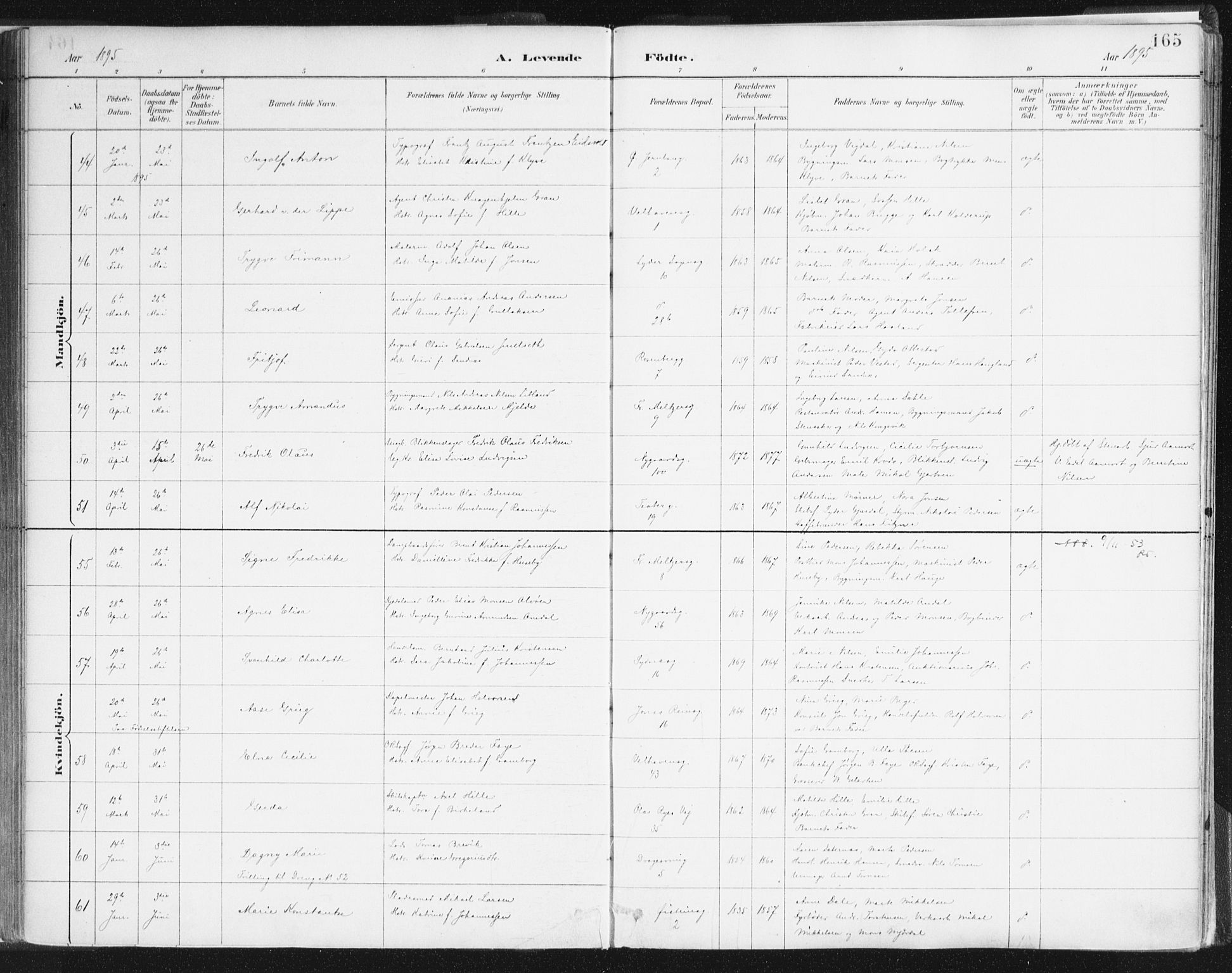 Johanneskirken sokneprestembete, SAB/A-76001/H/Haa/L0001: Parish register (official) no. A 1, 1885-1900, p. 165