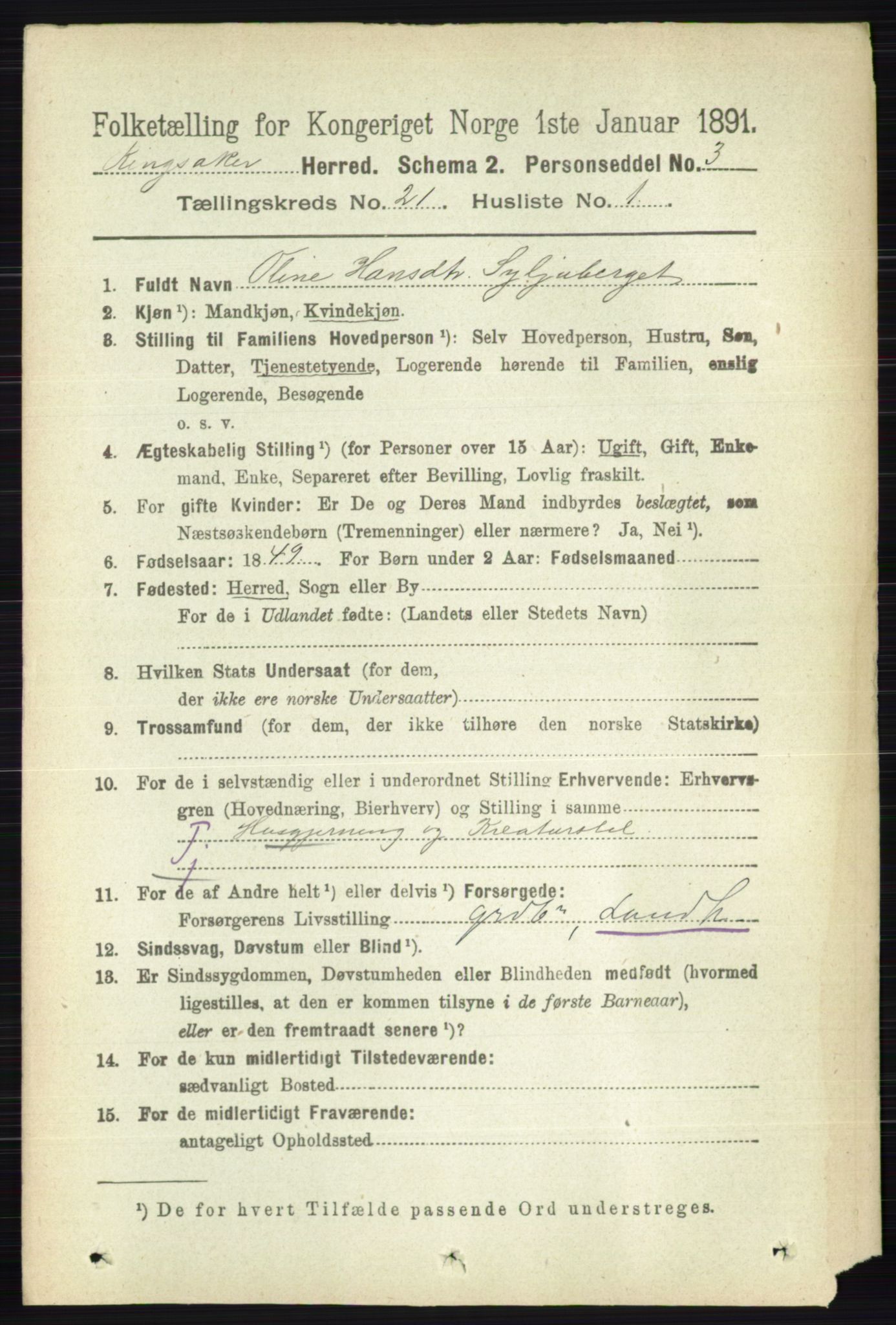 RA, 1891 census for 0412 Ringsaker, 1891, p. 11789