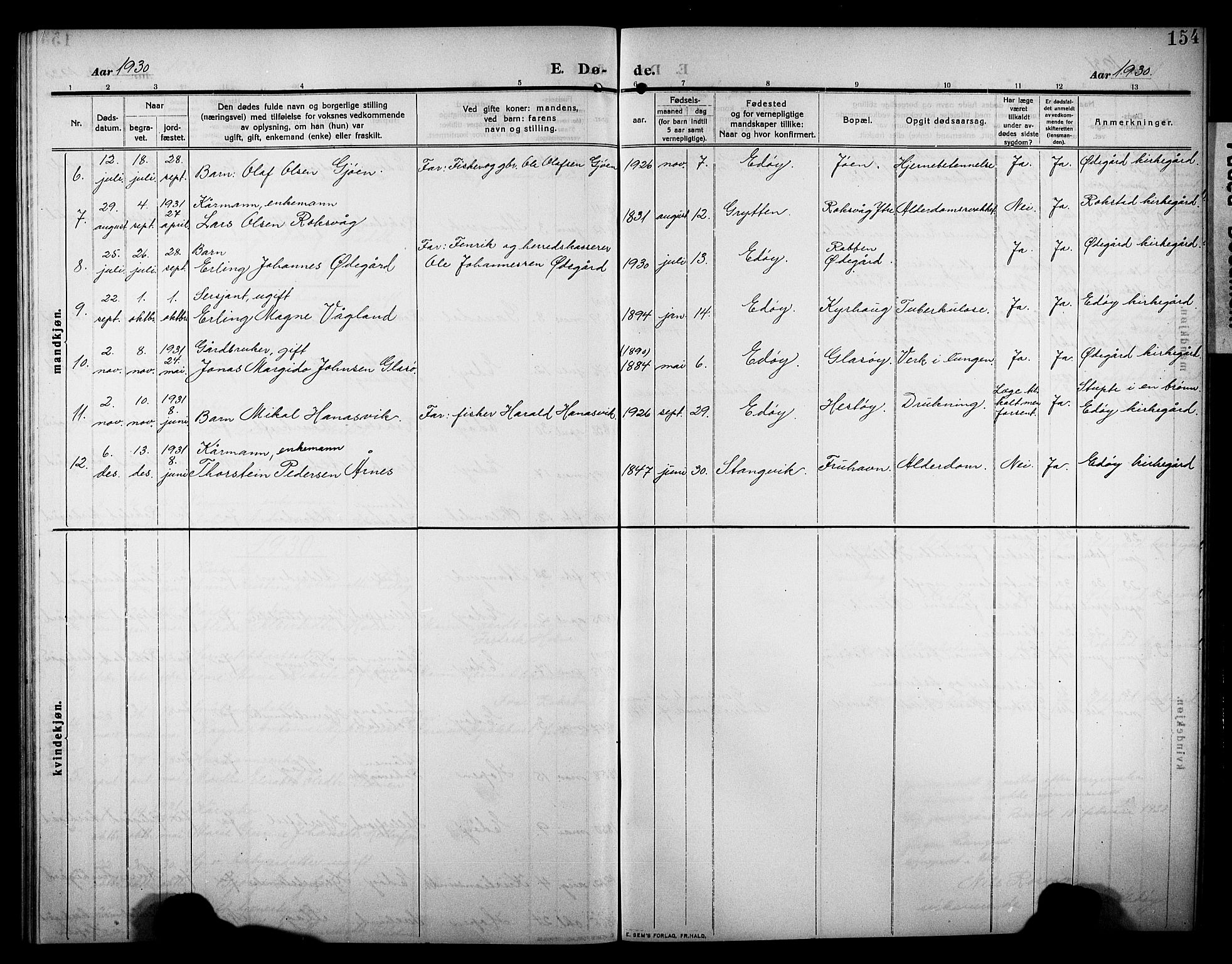 Ministerialprotokoller, klokkerbøker og fødselsregistre - Møre og Romsdal, AV/SAT-A-1454/581/L0943: Parish register (copy) no. 581C01, 1909-1931, p. 154