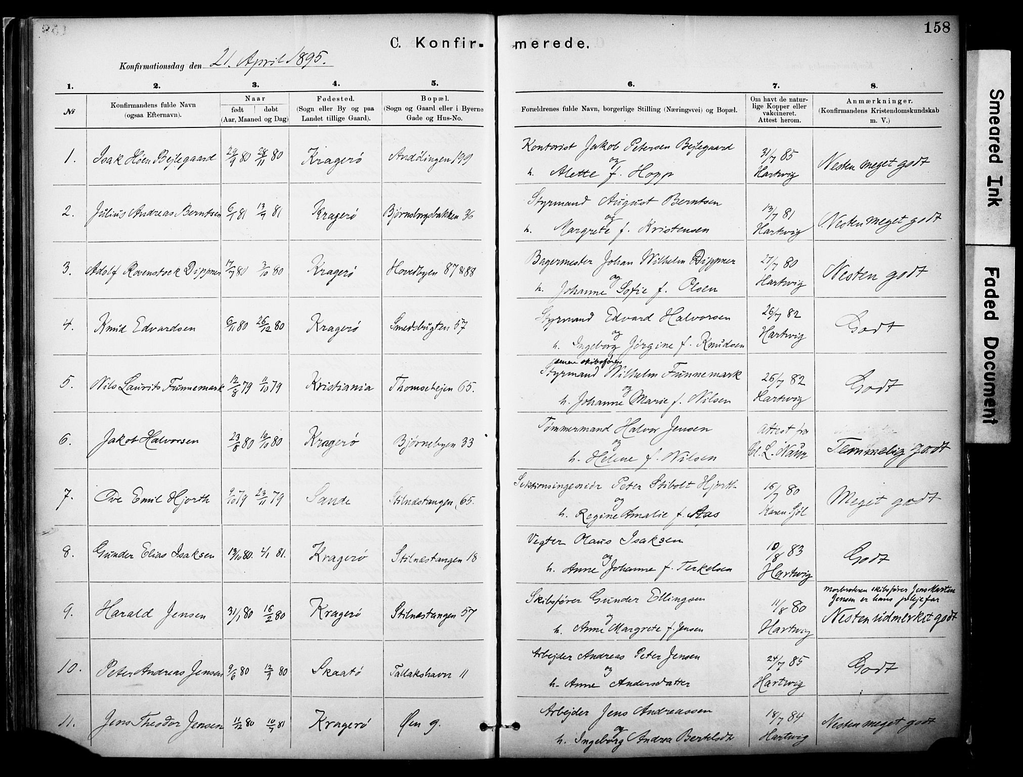 Kragerø kirkebøker, SAKO/A-278/F/Fa/L0012: Parish register (official) no. 12, 1880-1904, p. 158