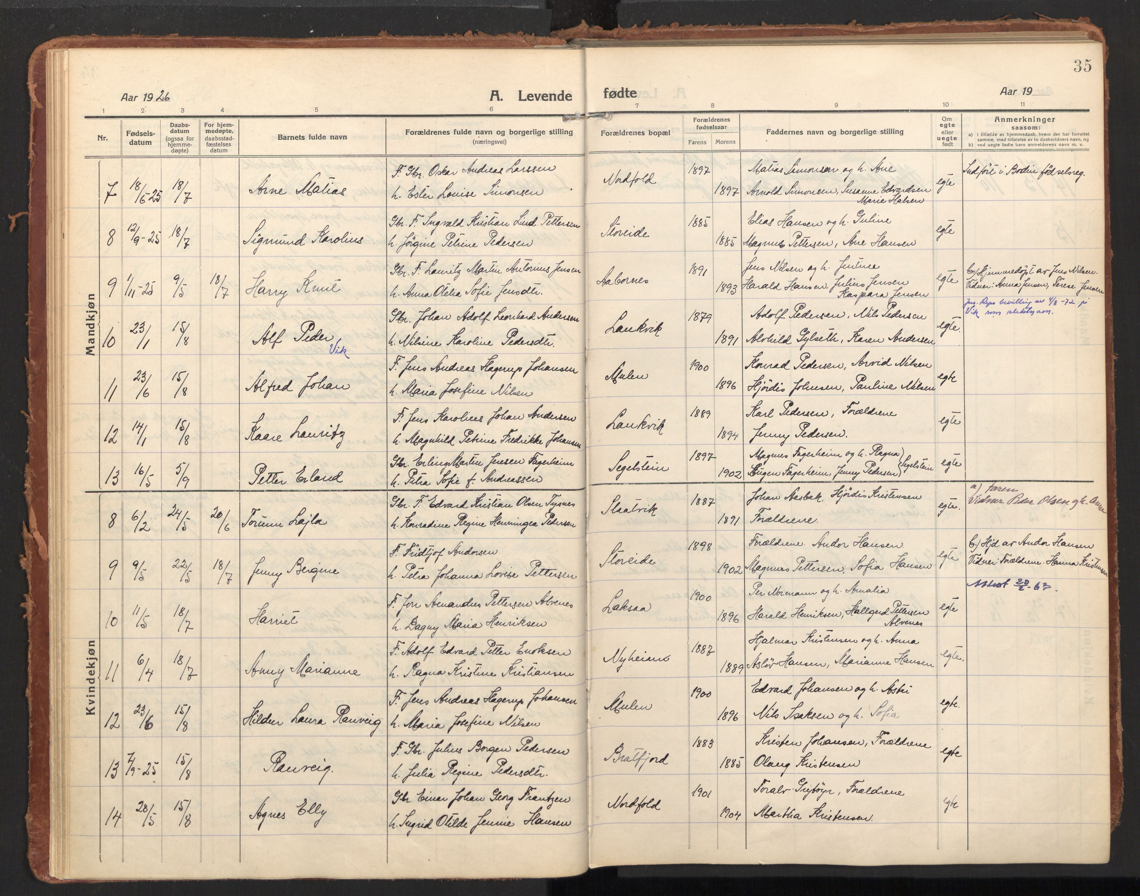 Ministerialprotokoller, klokkerbøker og fødselsregistre - Nordland, SAT/A-1459/858/L0833: Parish register (official) no. 858A03, 1916-1934, p. 35