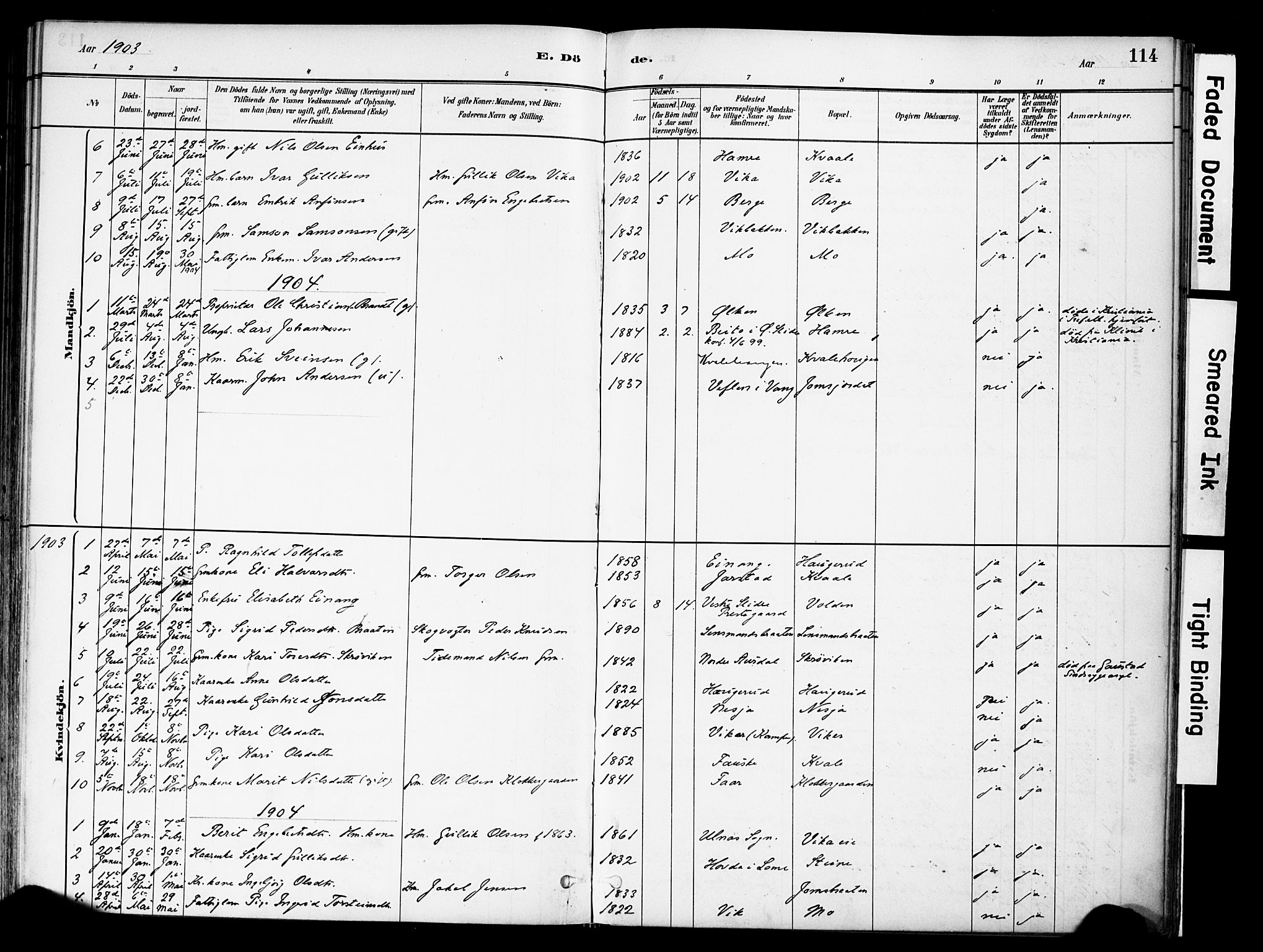 Vestre Slidre prestekontor, SAH/PREST-136/H/Ha/Haa/L0004: Parish register (official) no. 4, 1881-1911, p. 114