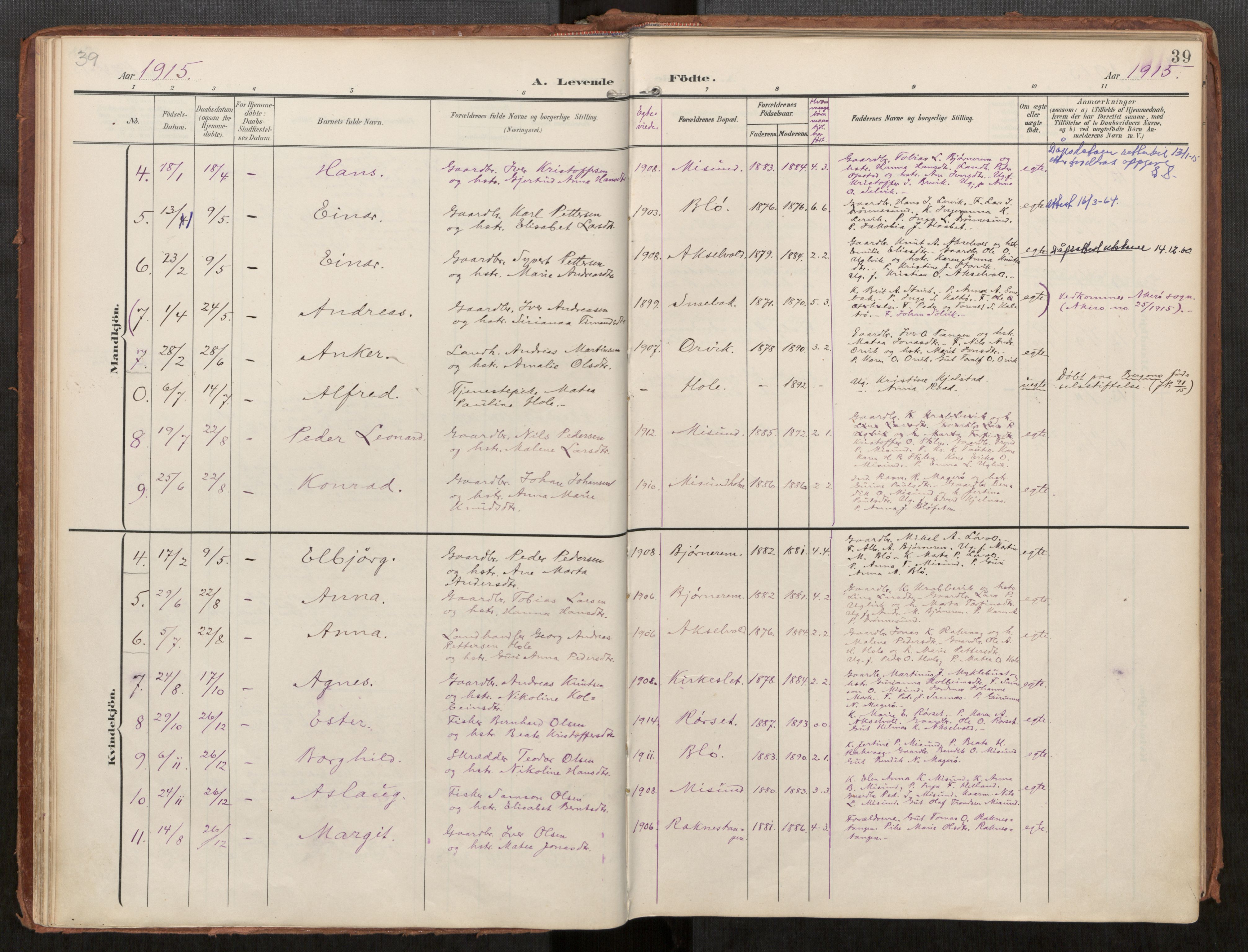 Ministerialprotokoller, klokkerbøker og fødselsregistre - Møre og Romsdal, AV/SAT-A-1454/563/L0740: Parish register (official) no. 563A02, 1903-1923, p. 39