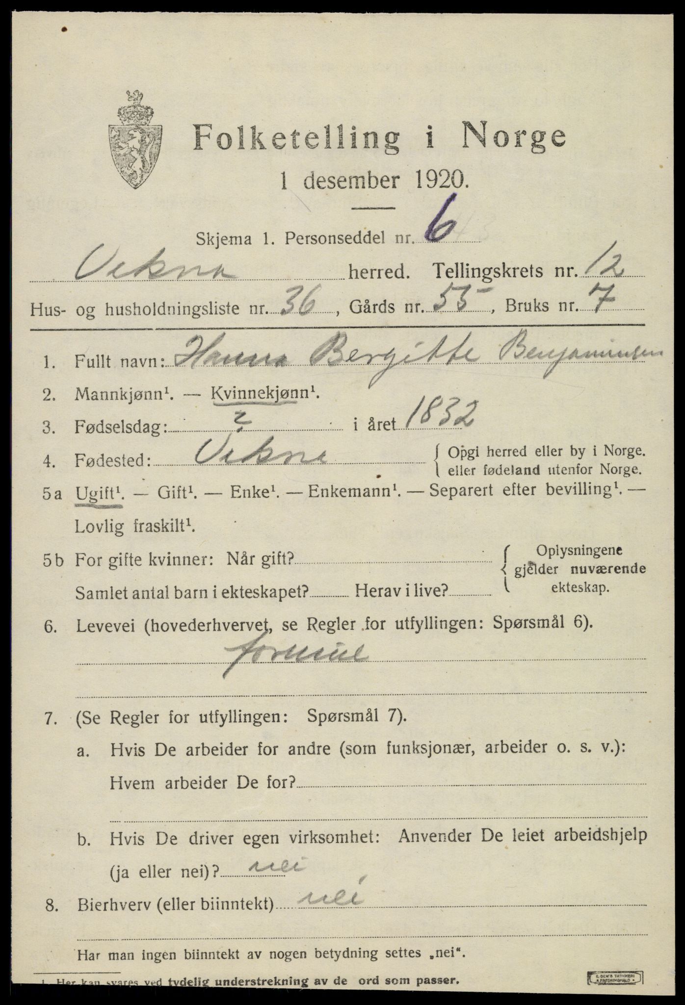 SAT, 1920 census for Vikna, 1920, p. 8205