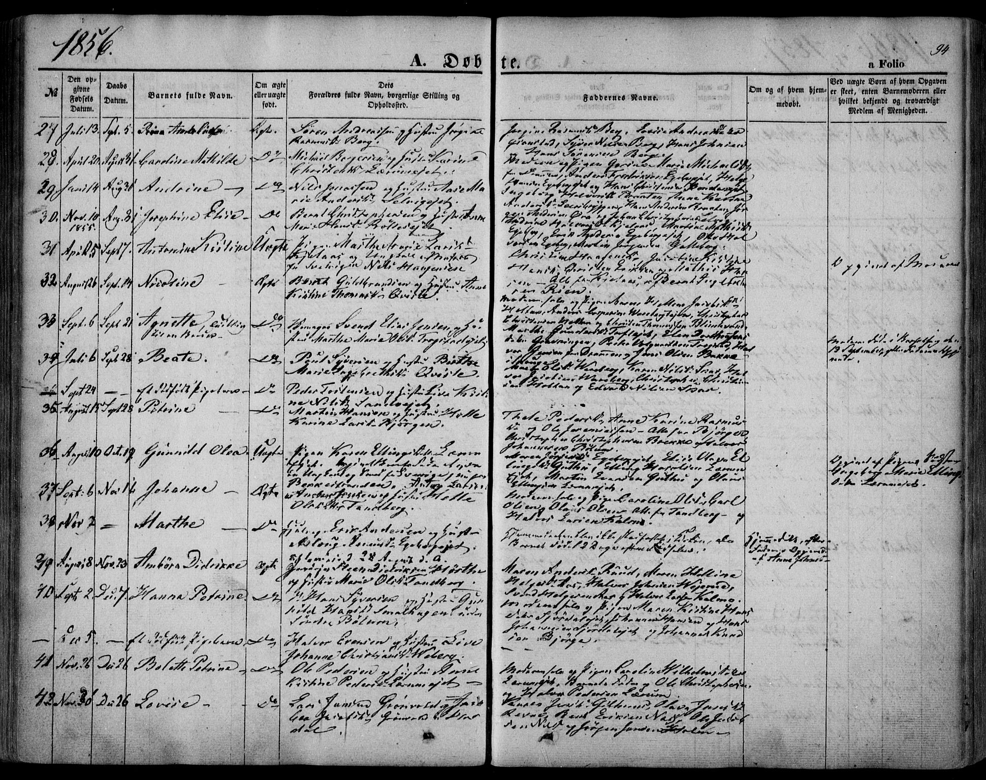 Sande Kirkebøker, SAKO/A-53/F/Fa/L0004: Parish register (official) no. 4, 1847-1864, p. 94