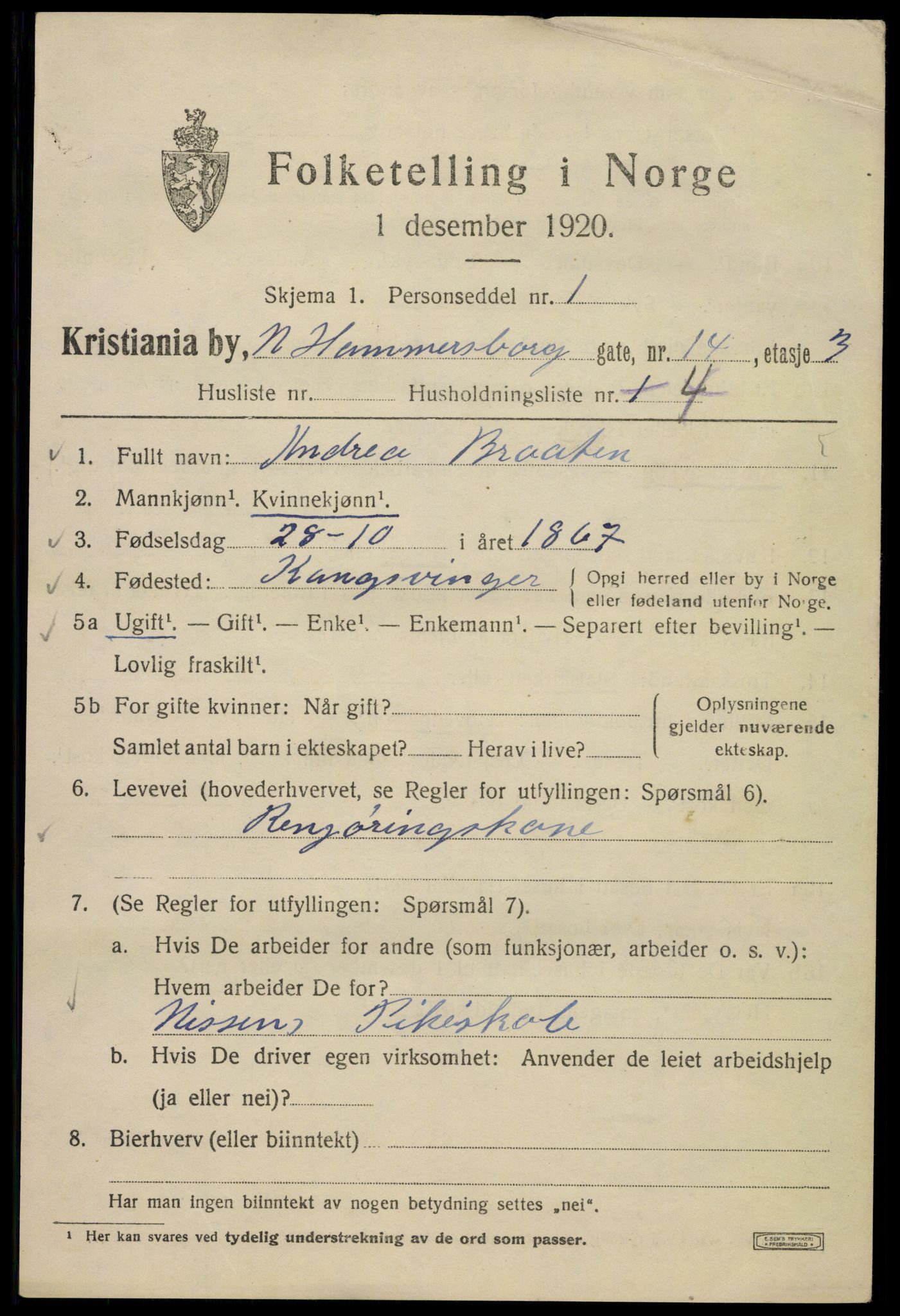 SAO, 1920 census for Kristiania, 1920, p. 410387