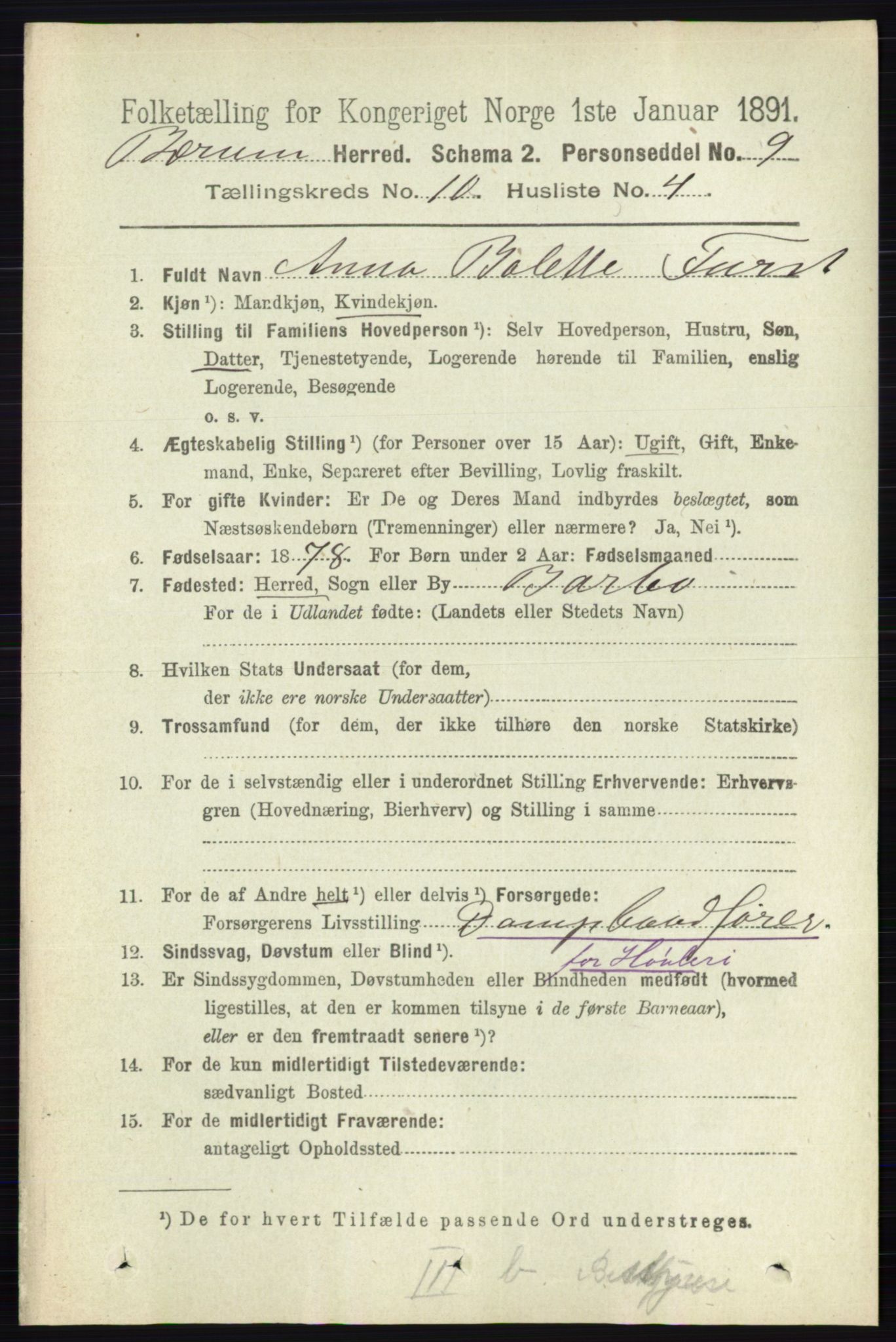 RA, 1891 census for 0219 Bærum, 1891, p. 6389