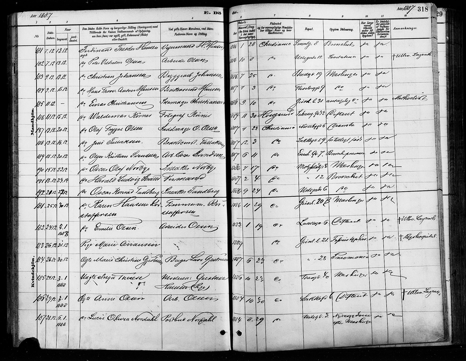 Grønland prestekontor Kirkebøker, AV/SAO-A-10848/F/Fa/L0008: Parish register (official) no. 8, 1881-1893, p. 318