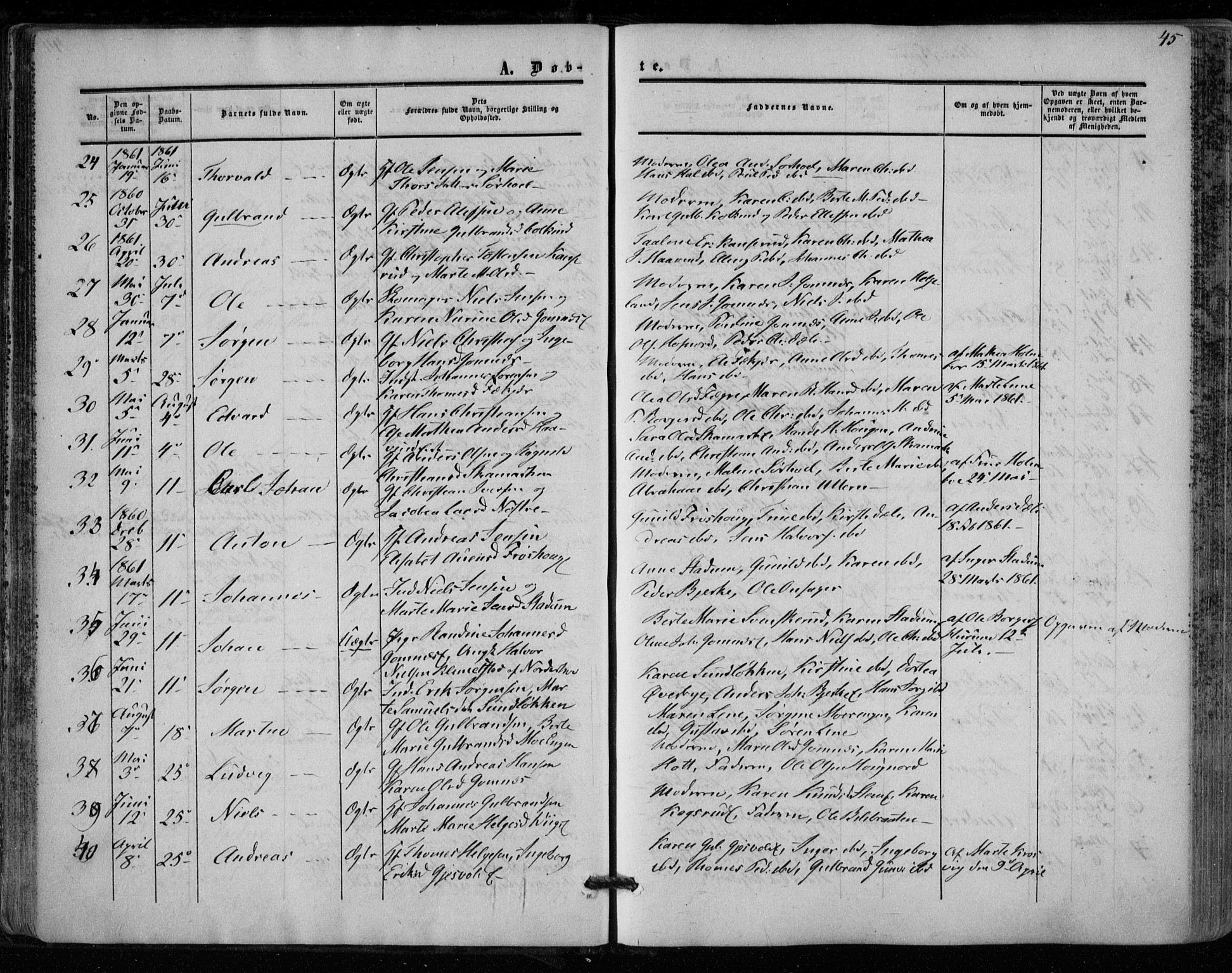 Hole kirkebøker, SAKO/A-228/F/Fa/L0006: Parish register (official) no. I 6, 1852-1872, p. 45