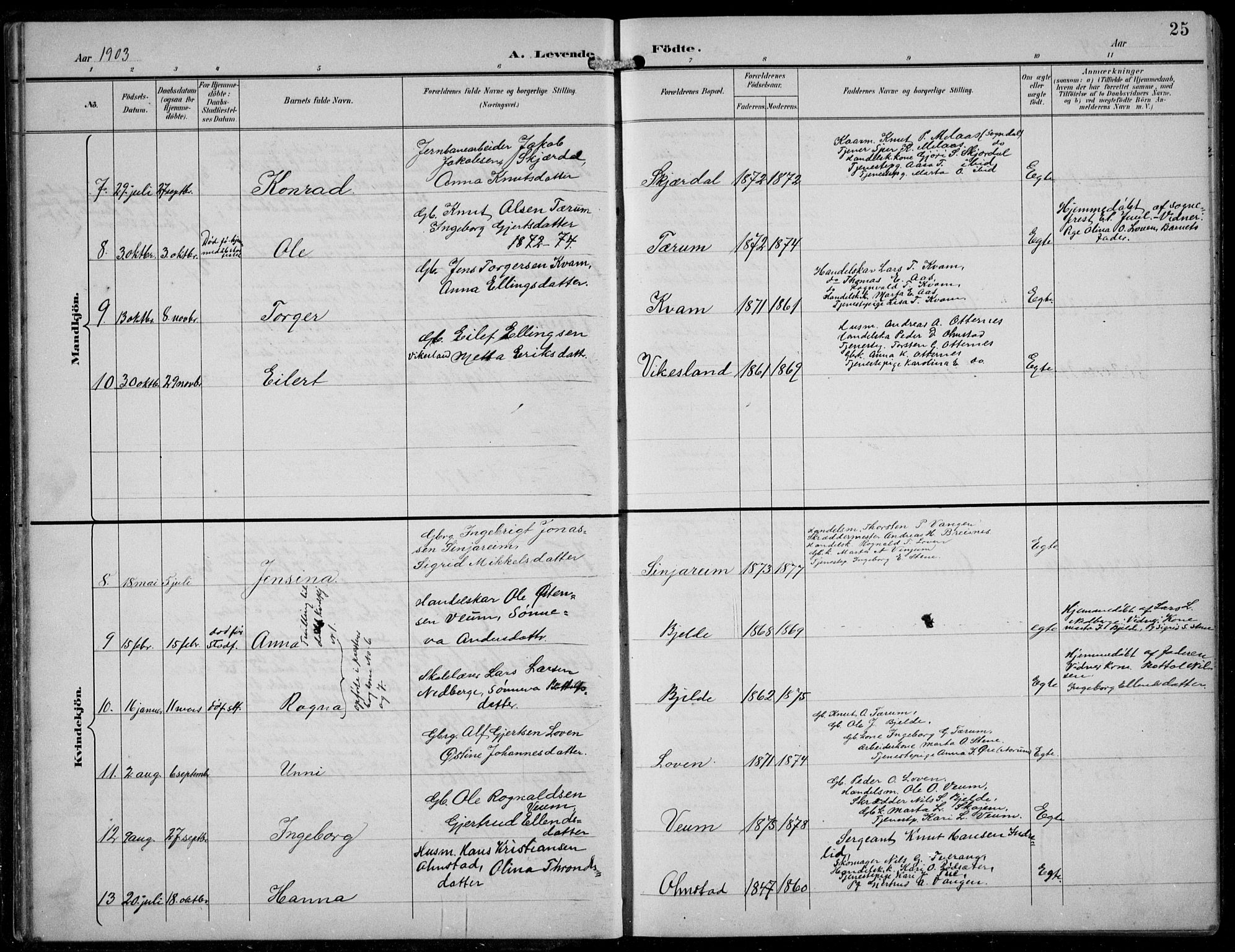 Aurland sokneprestembete, SAB/A-99937/H/Hb/Hba/L0003: Parish register (copy) no. A 3, 1896-1939, p. 25