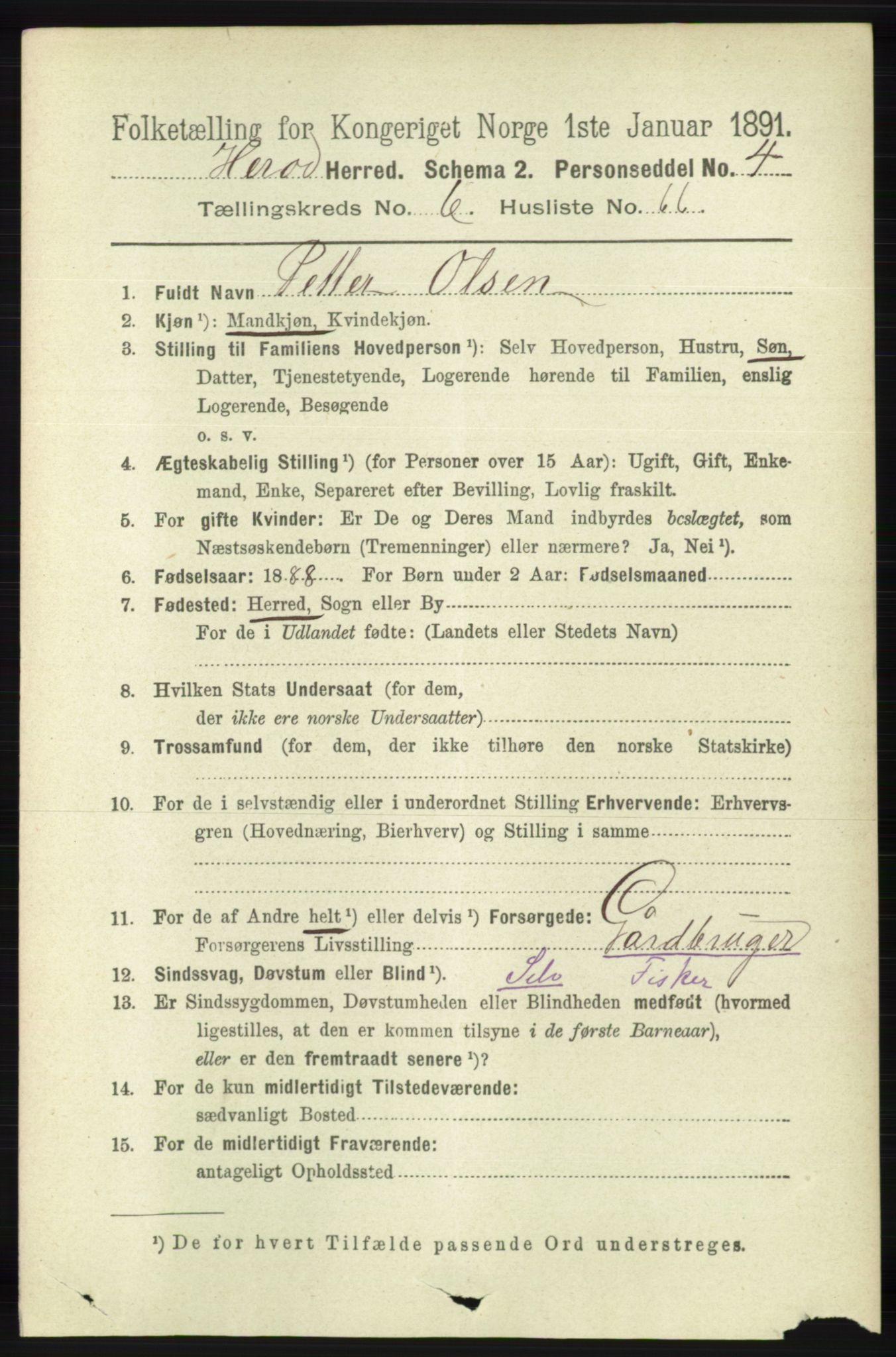 RA, 1891 census for 1039 Herad, 1891, p. 2713