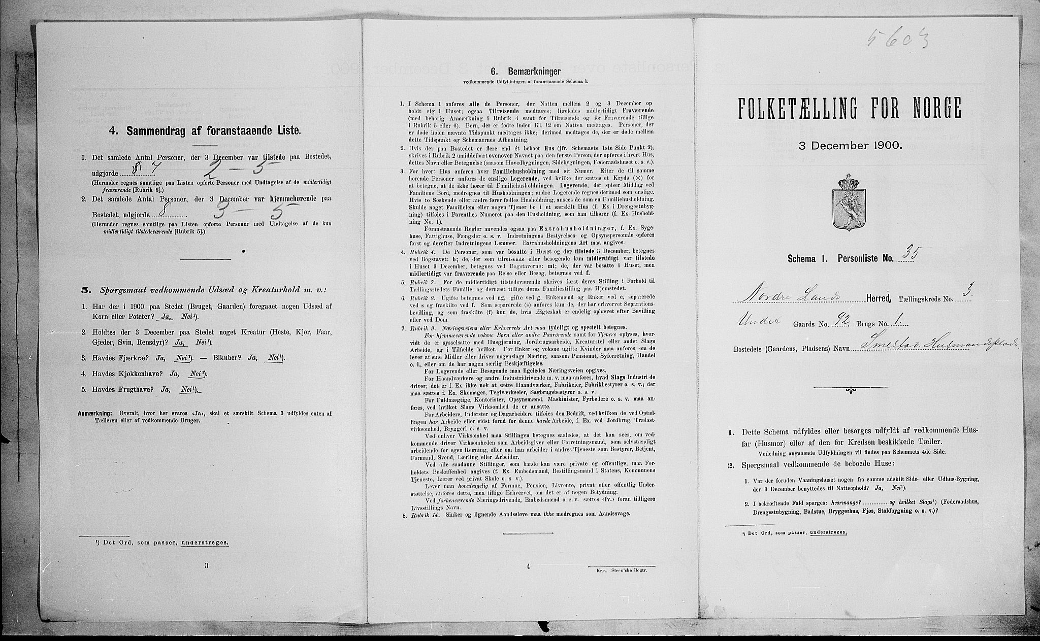 SAH, 1900 census for Nordre Land, 1900, p. 487