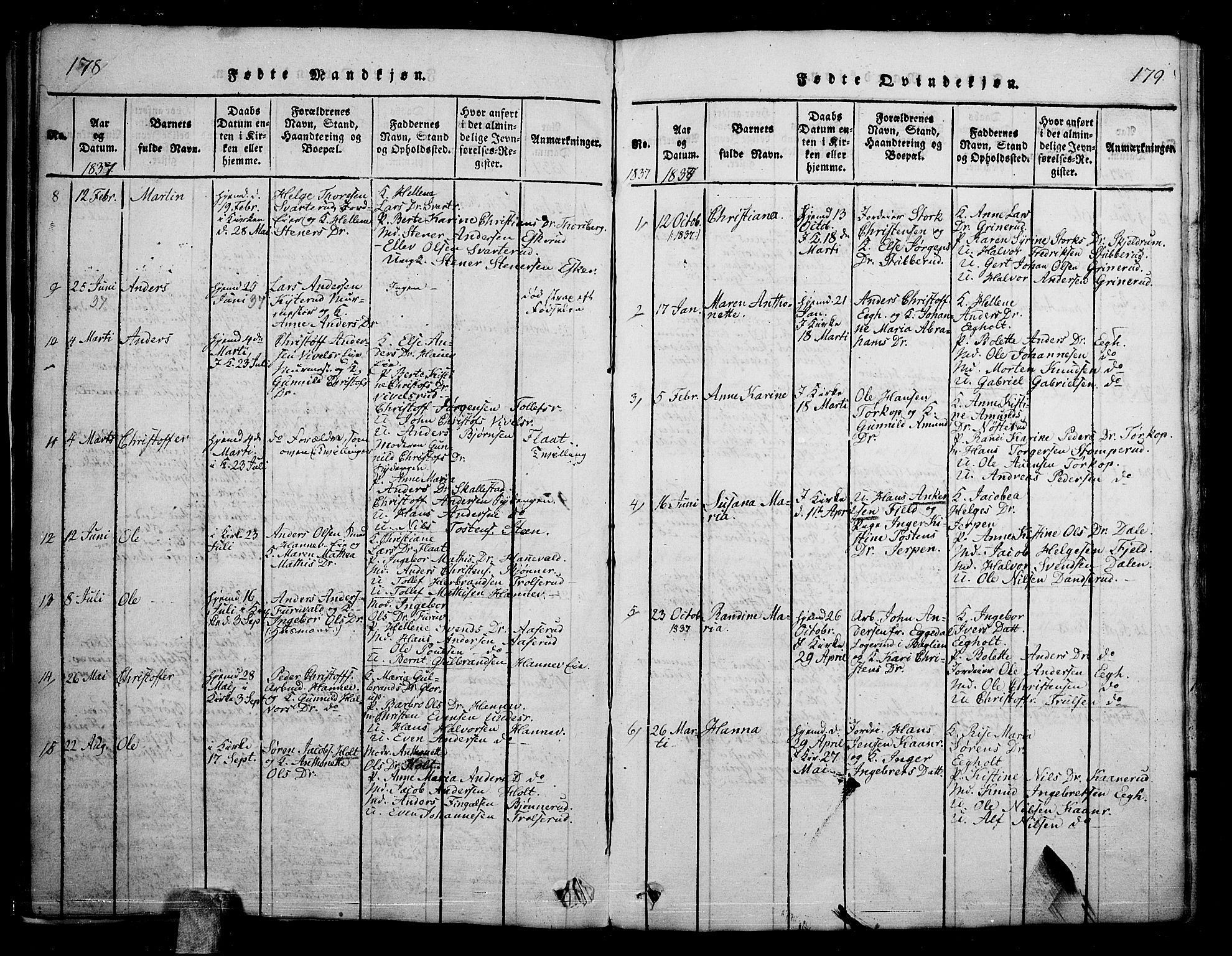 Skoger kirkebøker, AV/SAKO-A-59/G/Ga/L0001: Parish register (copy) no. I 1, 1814-1845, p. 178-179