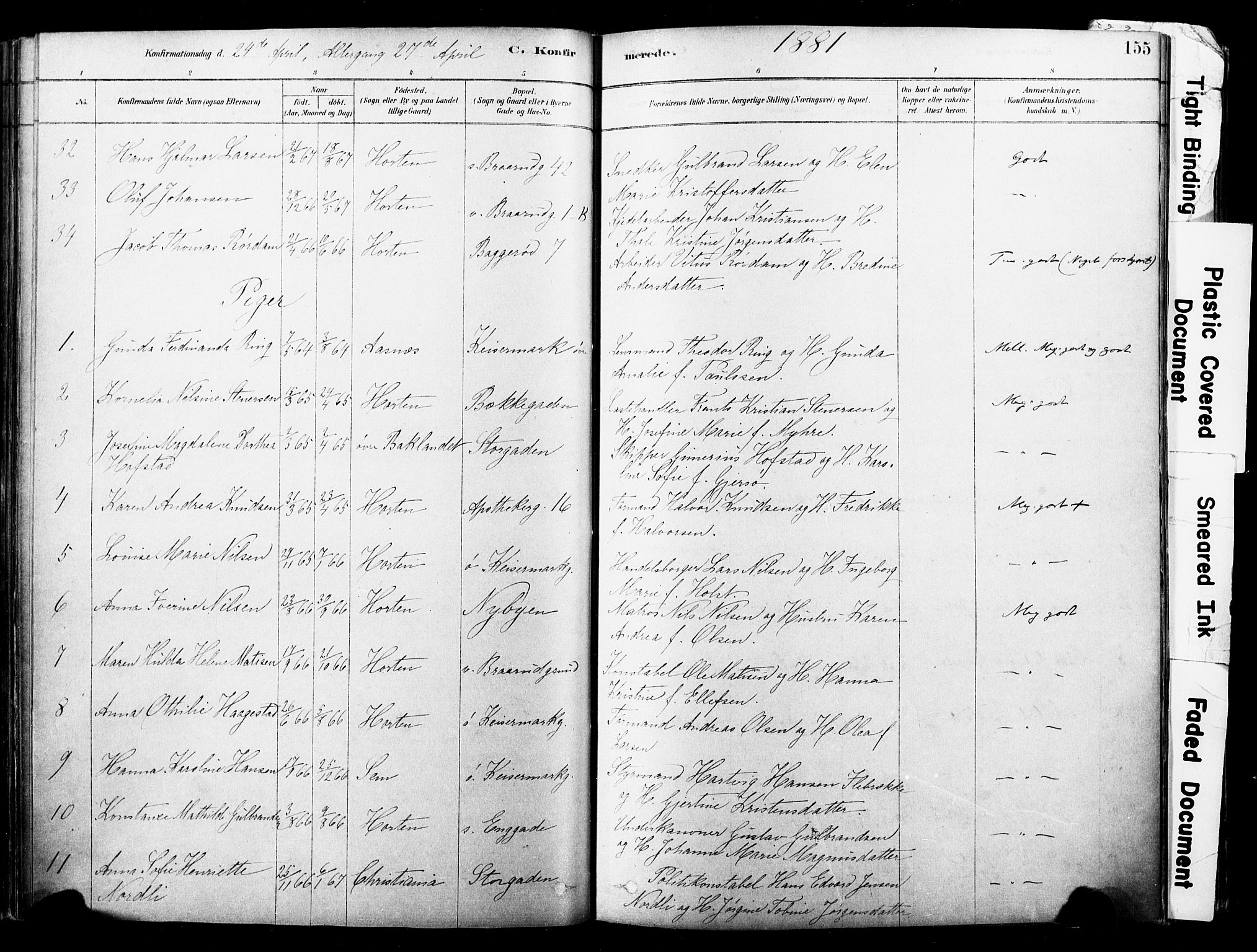 Horten kirkebøker, SAKO/A-348/F/Fa/L0003: Parish register (official) no. 3, 1878-1887, p. 155