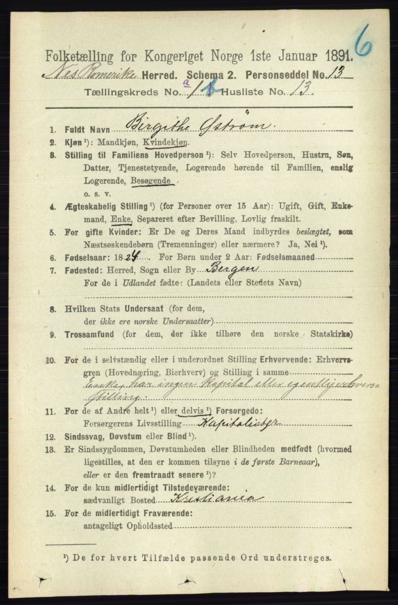 RA, 1891 census for 0236 Nes, 1891, p. 198