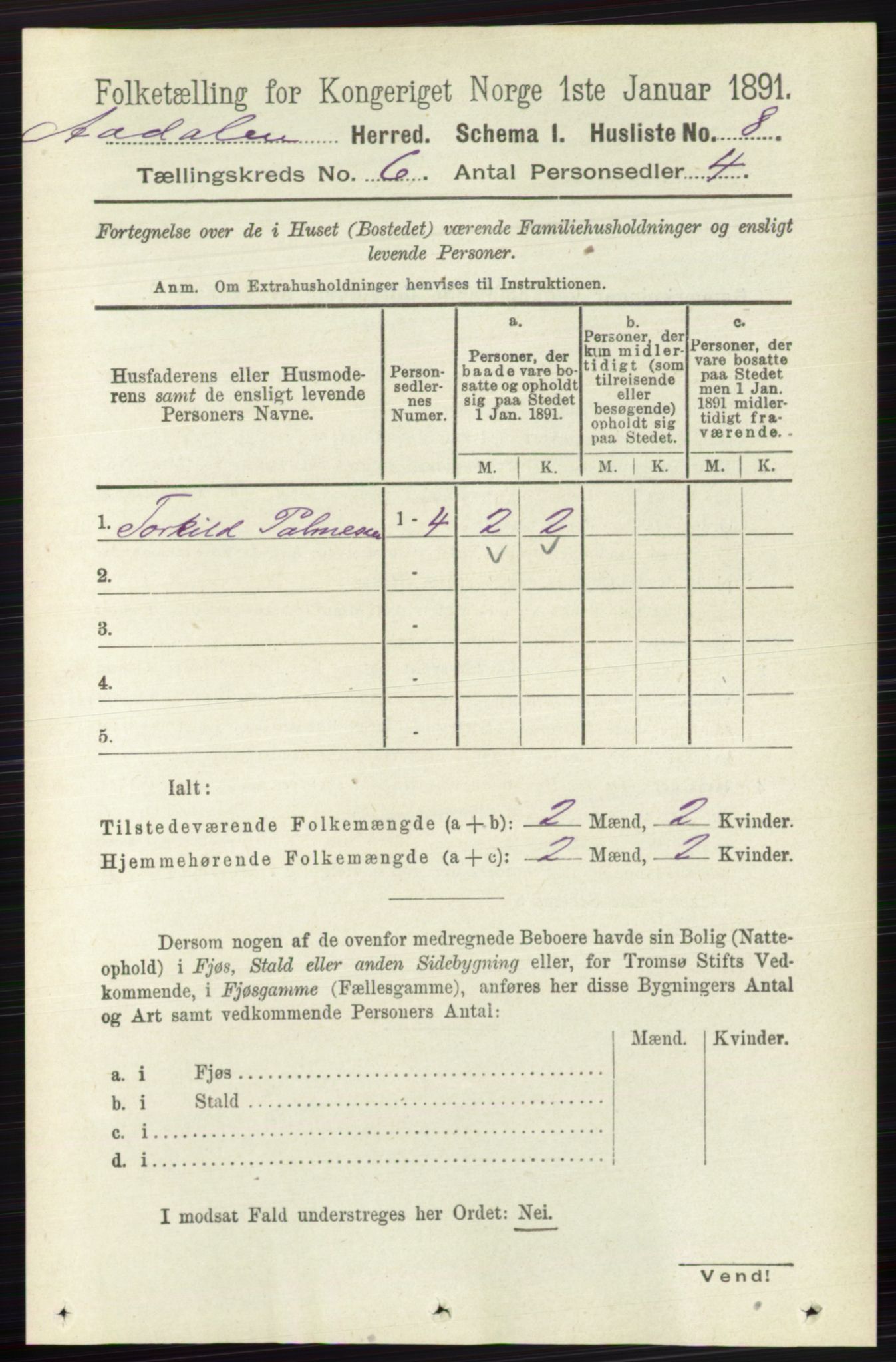 RA, 1891 census for 0614 Ådal, 1891, p. 2547