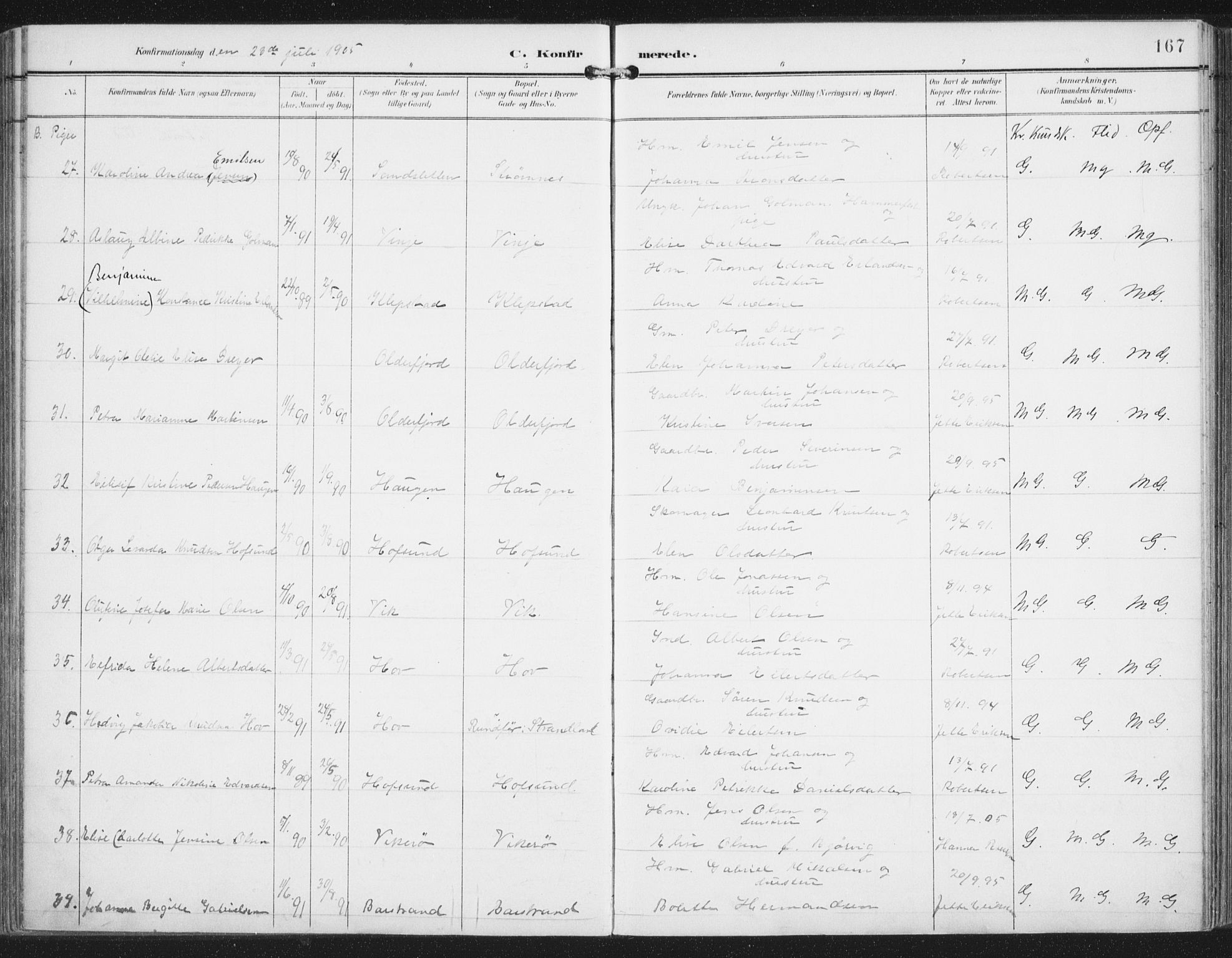 Ministerialprotokoller, klokkerbøker og fødselsregistre - Nordland, AV/SAT-A-1459/876/L1098: Parish register (official) no. 876A04, 1896-1915, p. 167