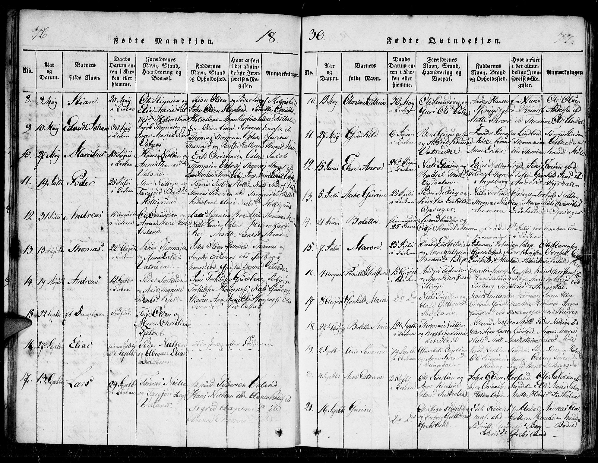 Holum sokneprestkontor, SAK/1111-0022/F/Fa/Faa/L0004: Parish register (official) no. A 4, 1820-1849, p. 76-77