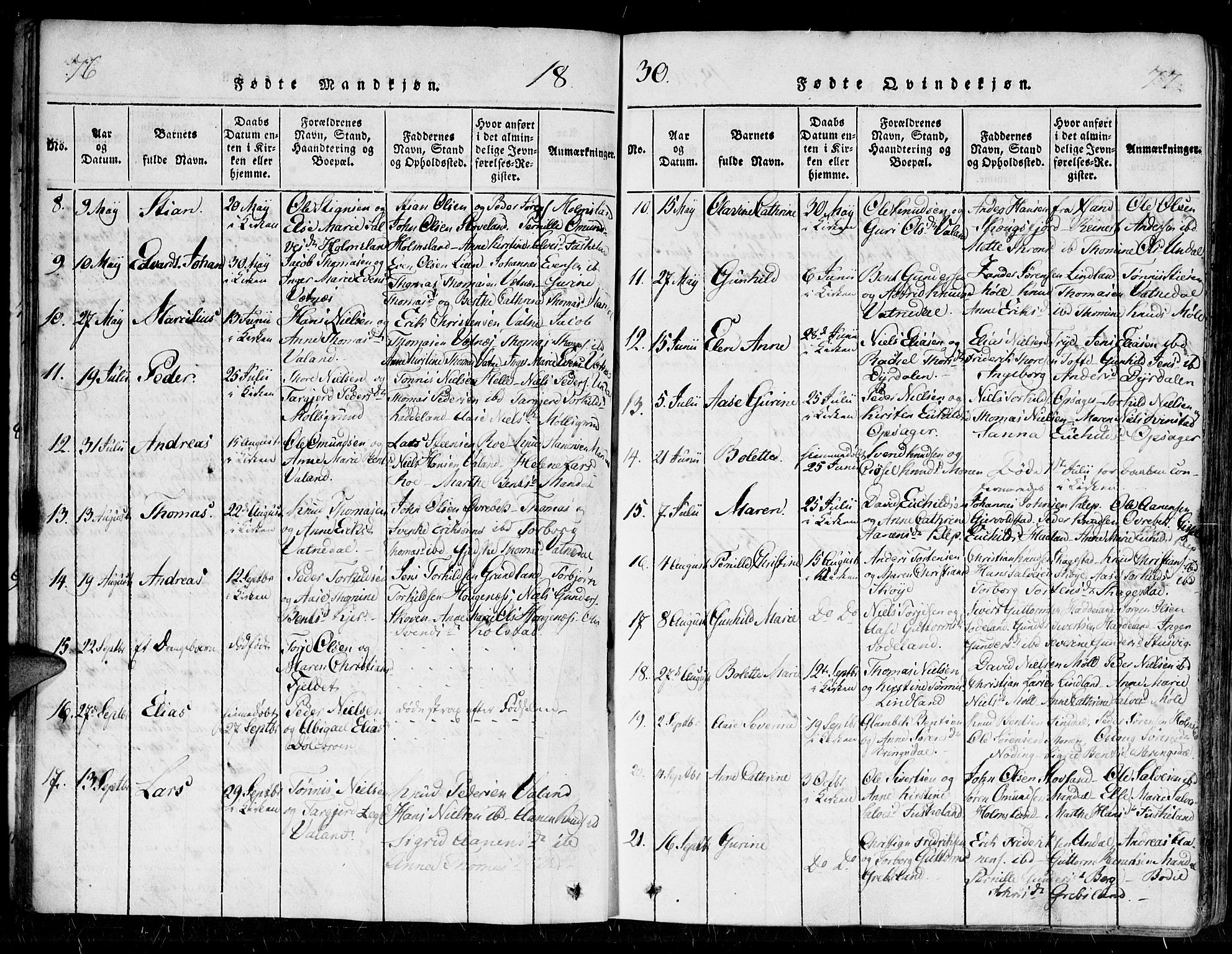 Holum sokneprestkontor, AV/SAK-1111-0022/F/Fa/Faa/L0004: Parish register (official) no. A 4, 1820-1849, p. 76-77