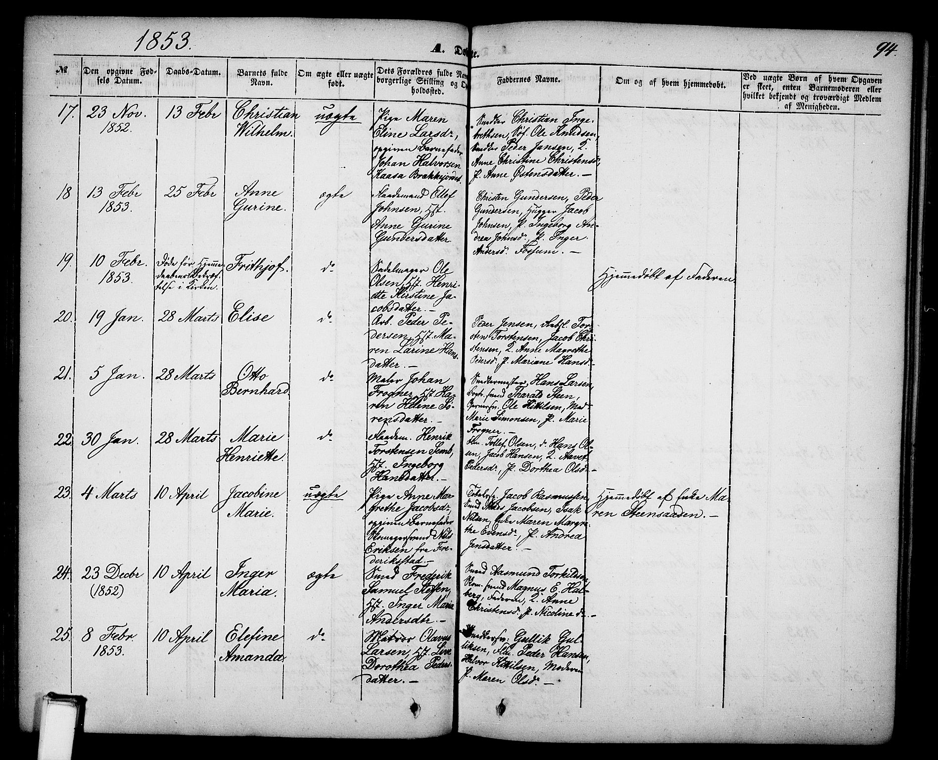 Skien kirkebøker, AV/SAKO-A-302/G/Ga/L0004: Parish register (copy) no. 4, 1843-1867, p. 94