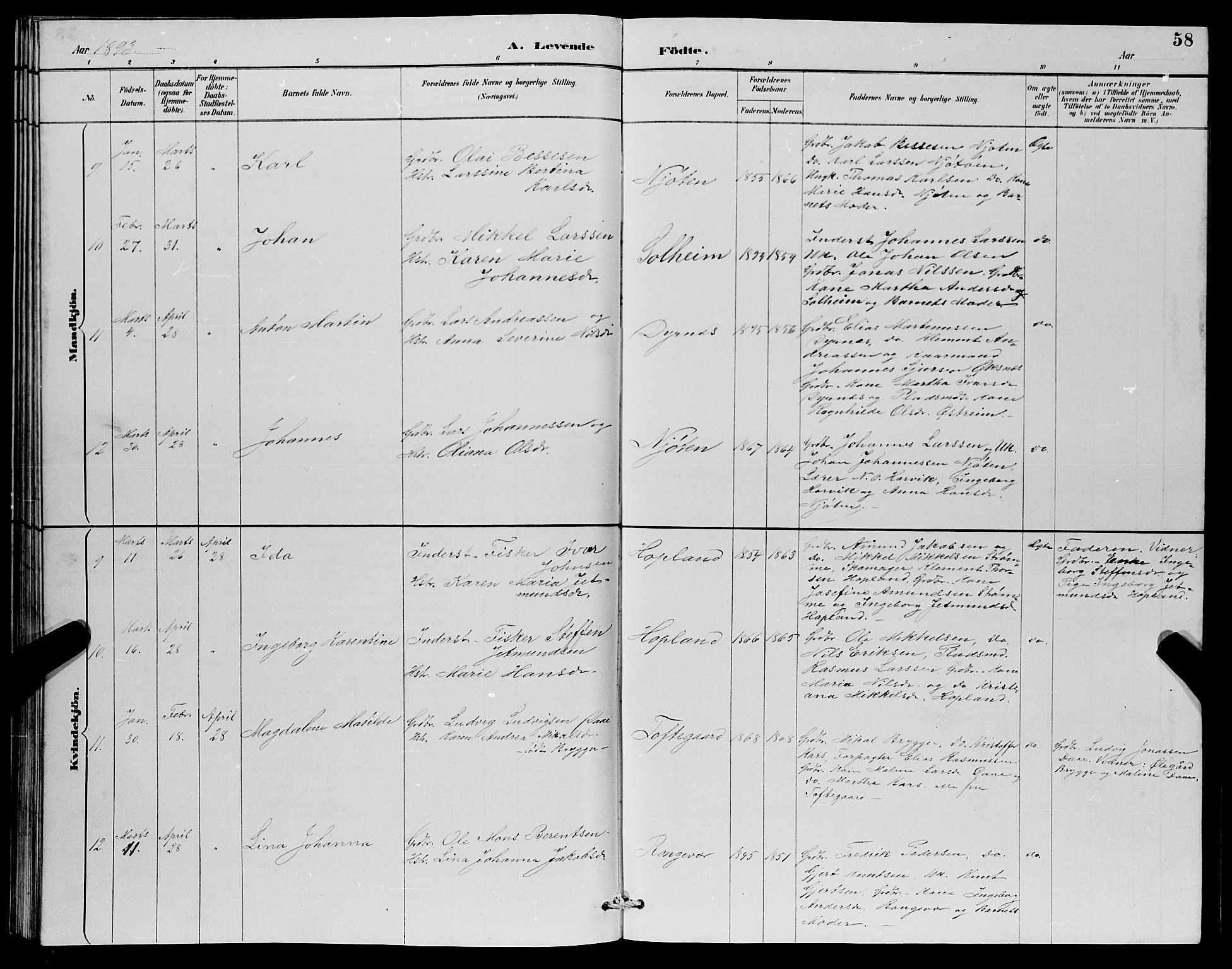 Lindås Sokneprestembete, AV/SAB-A-76701/H/Hab/Habc/L0003: Parish register (copy) no. C 3, 1886-1893, p. 58