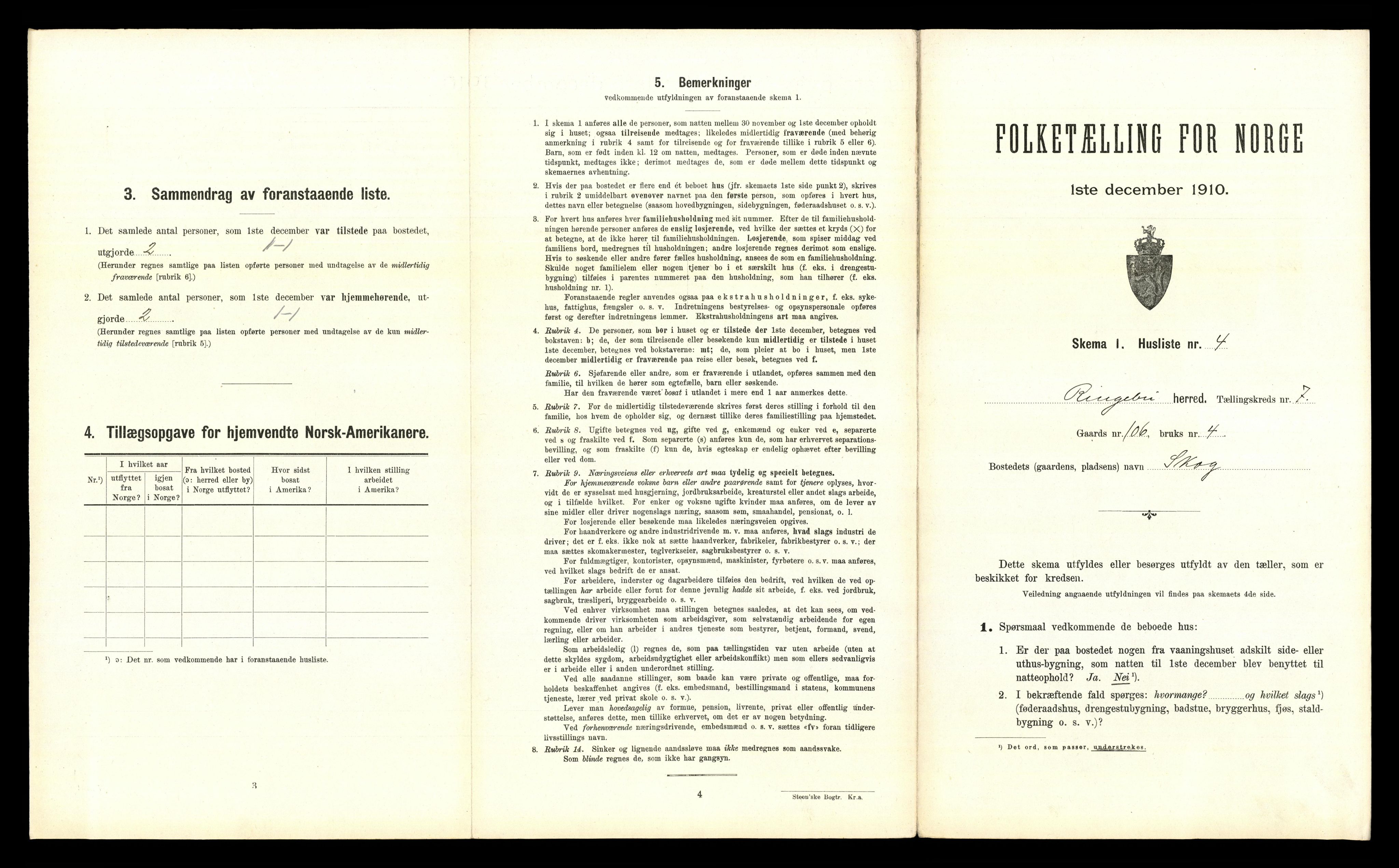 RA, 1910 census for Ringebu, 1910, p. 1014