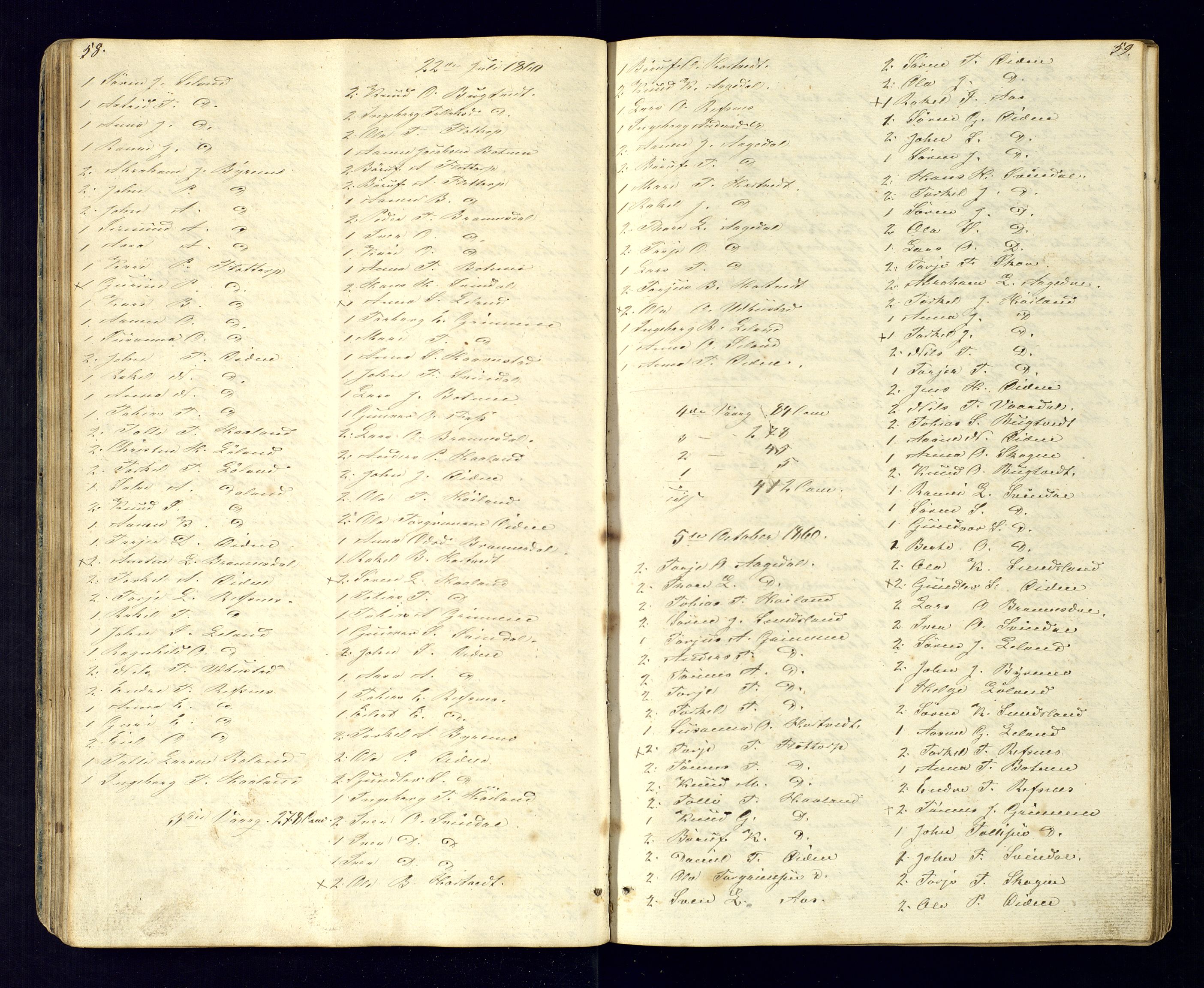 Bjelland sokneprestkontor, SAK/1111-0005/F/Fc/Fcc/L0003: Communicants register no. C-3, 1853-1883, p. 58-59