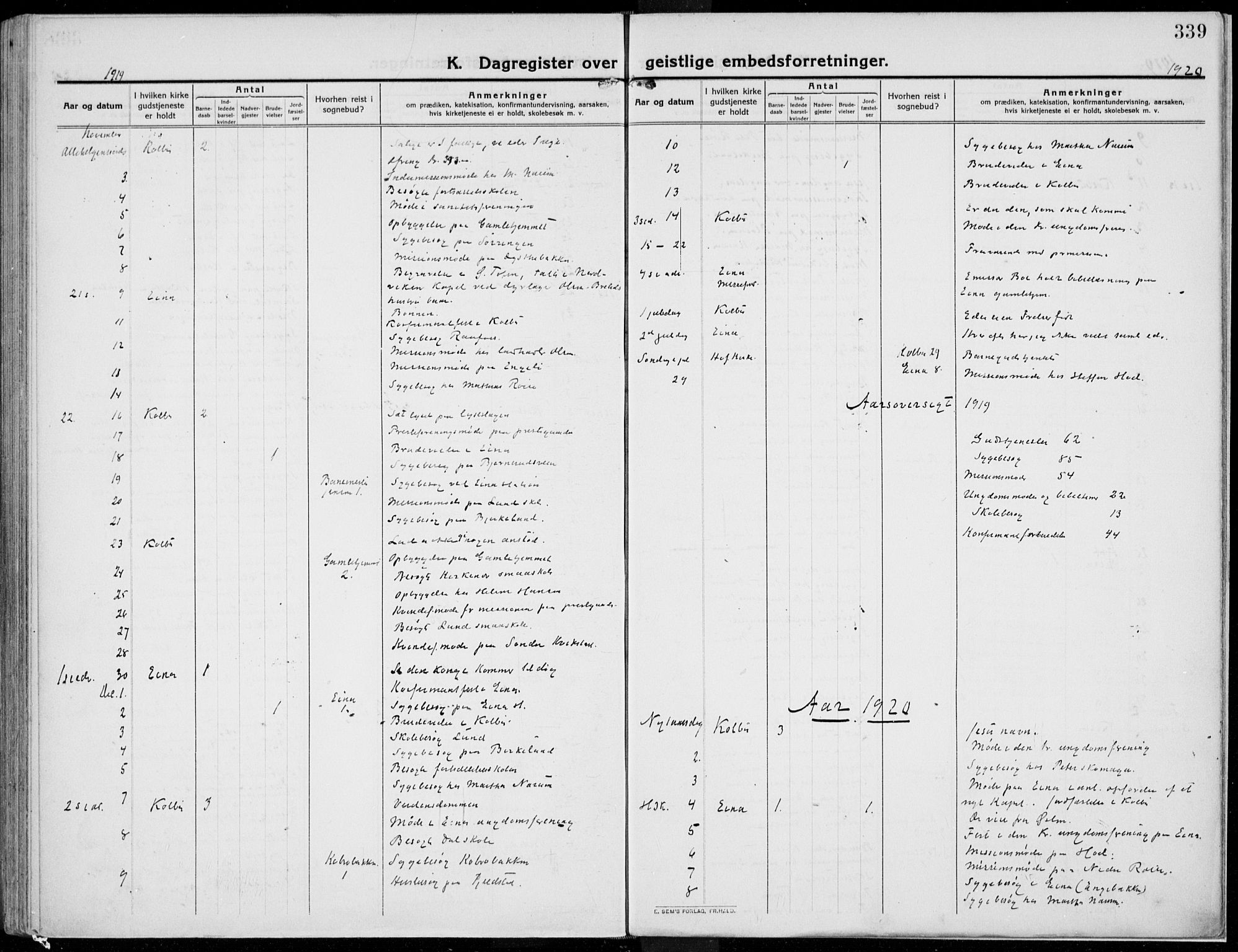 Kolbu prestekontor, SAH/PREST-110/H/Ha/Haa/L0002: Parish register (official) no. 2, 1912-1926, p. 339