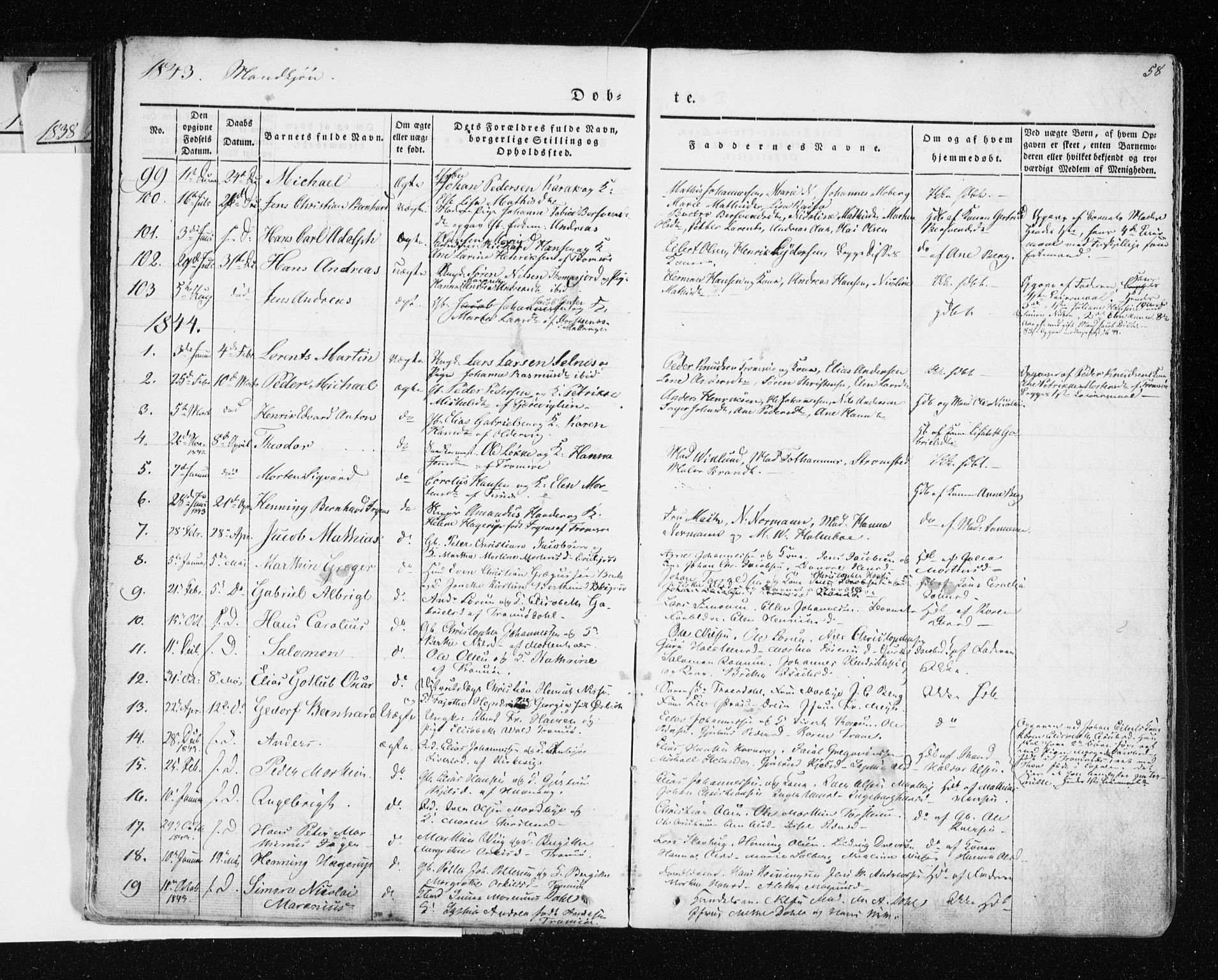 Tromsø sokneprestkontor/stiftsprosti/domprosti, SATØ/S-1343/G/Ga/L0009kirke: Parish register (official) no. 9, 1837-1847, p. 58