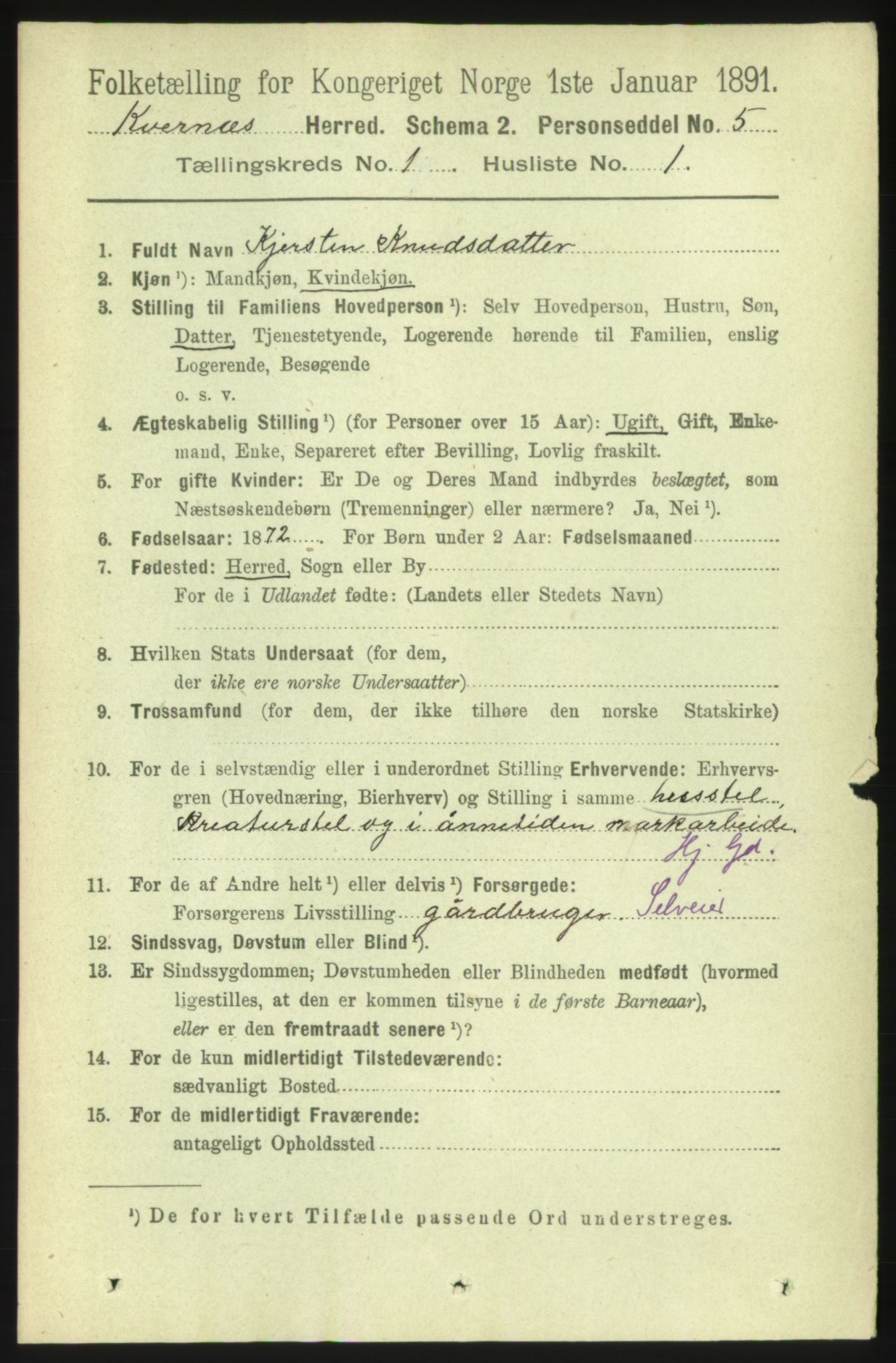 RA, 1891 census for 1553 Kvernes, 1891, p. 122