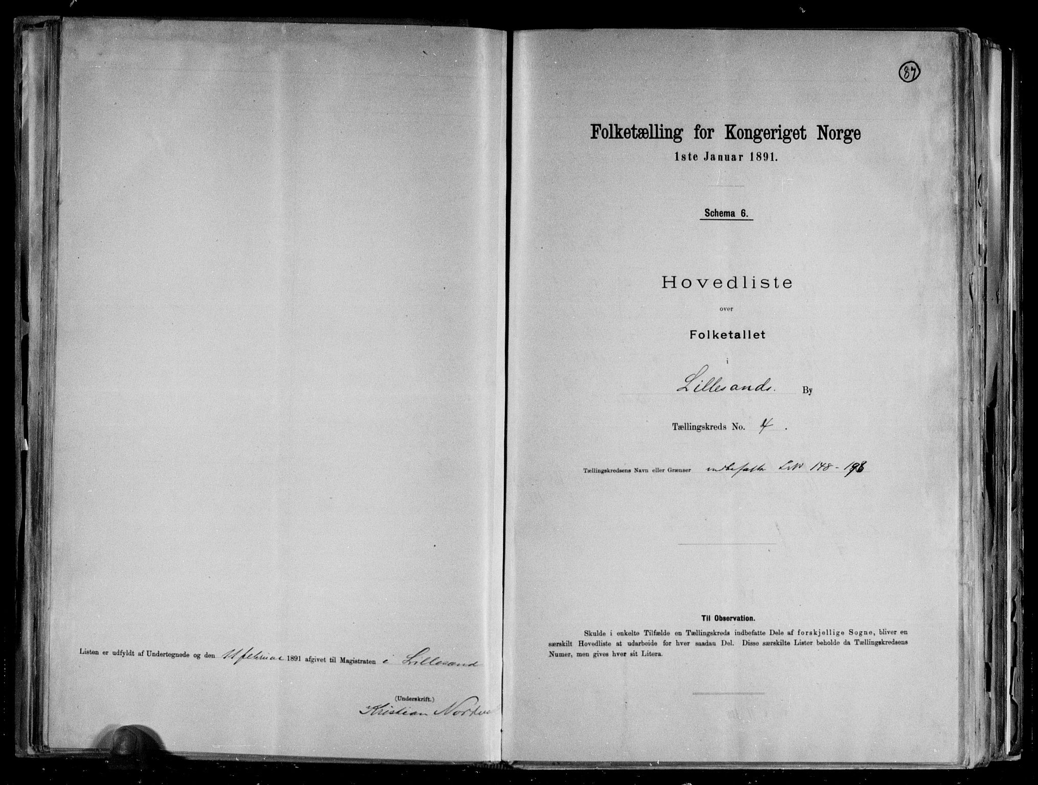 RA, 1891 census for 0905 Lillesand, 1891, p. 11