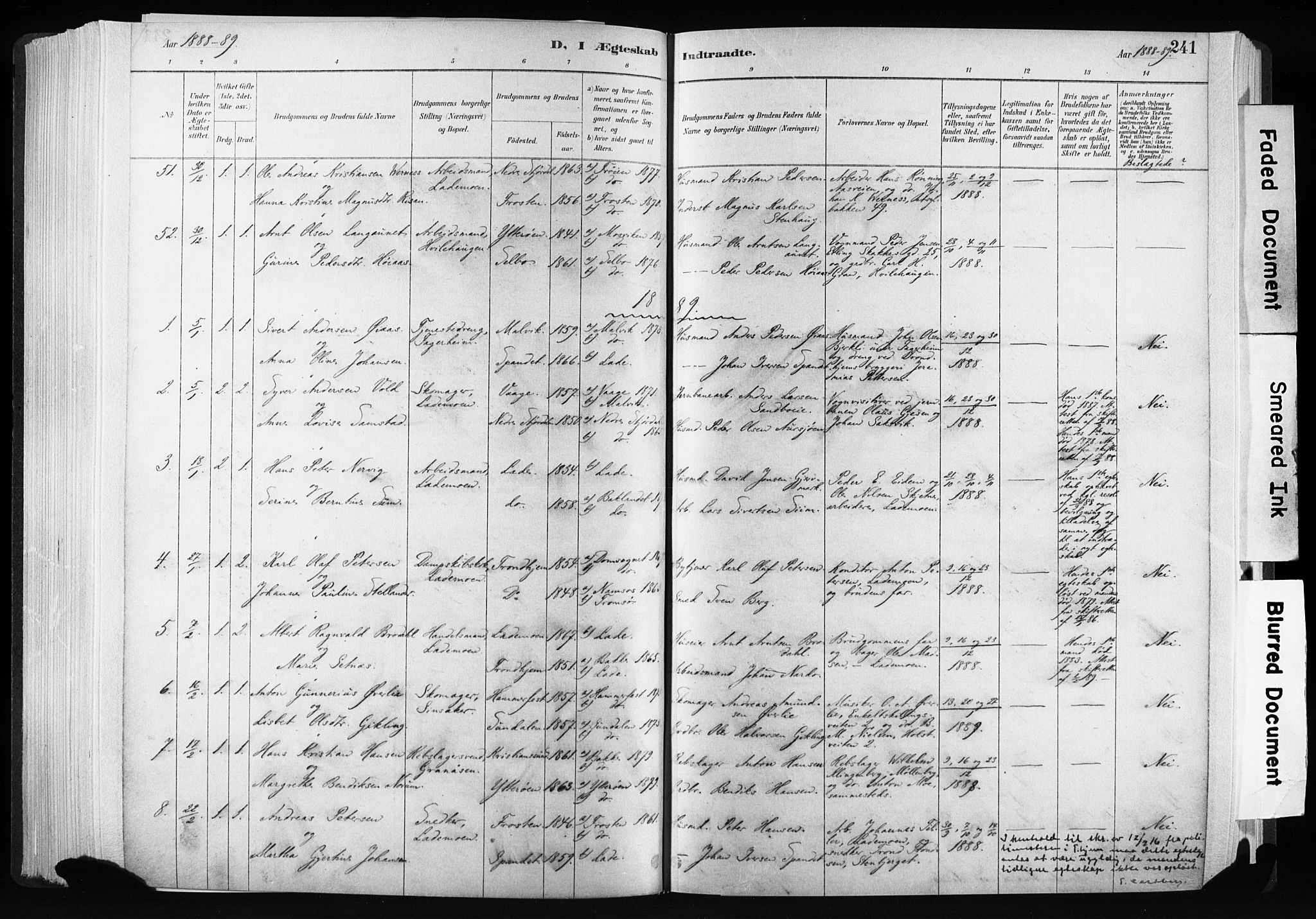 Ministerialprotokoller, klokkerbøker og fødselsregistre - Sør-Trøndelag, SAT/A-1456/606/L0300: Parish register (official) no. 606A15, 1886-1893, p. 241
