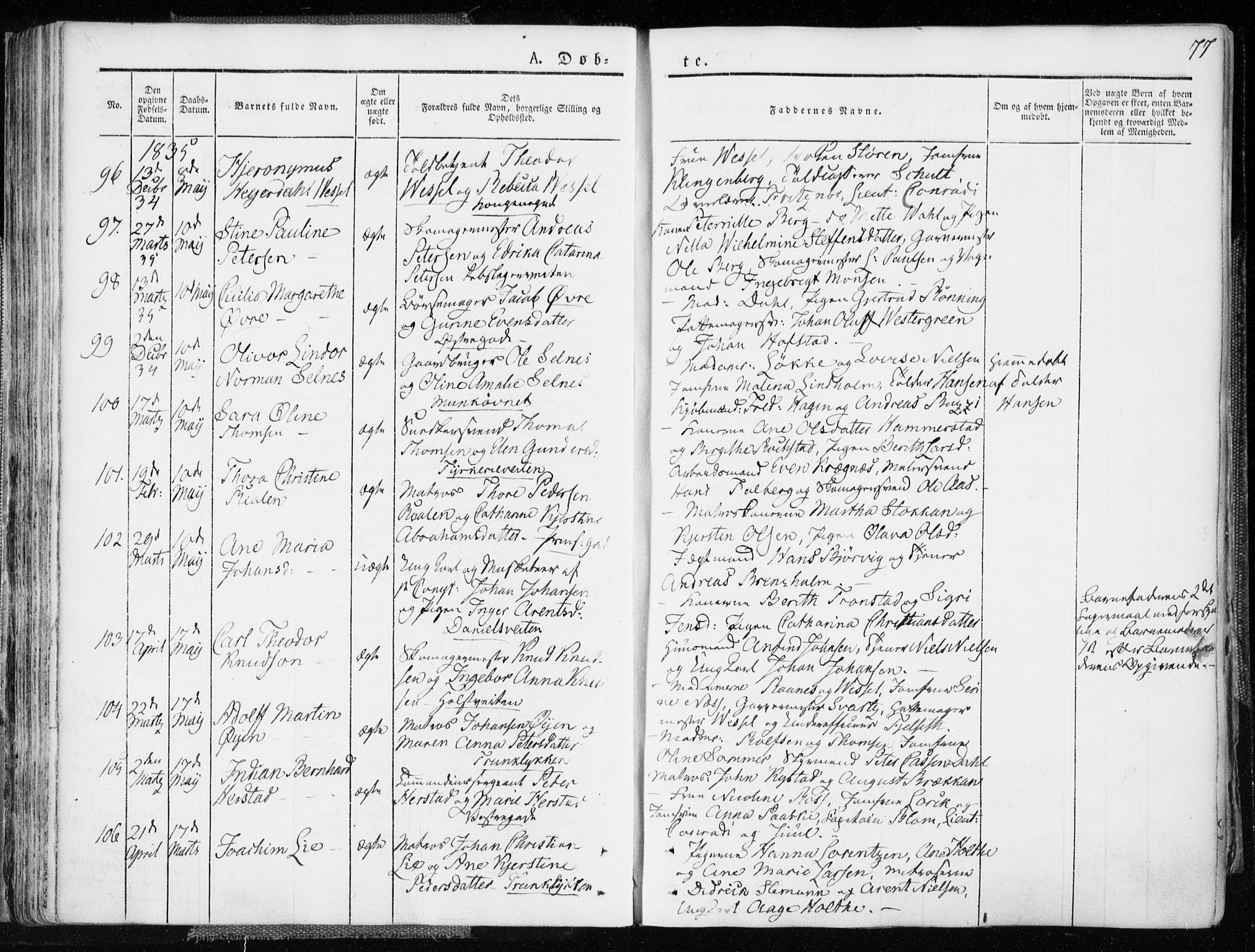 Ministerialprotokoller, klokkerbøker og fødselsregistre - Sør-Trøndelag, SAT/A-1456/601/L0047: Parish register (official) no. 601A15, 1831-1839, p. 77