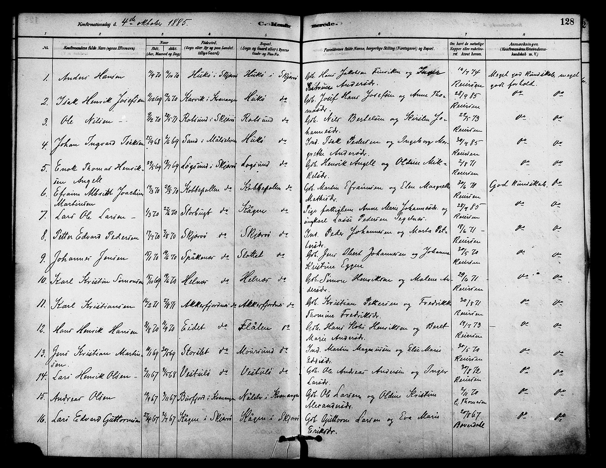 Skjervøy sokneprestkontor, SATØ/S-1300/H/Ha/Haa/L0009kirke: Parish register (official) no. 9, 1878-1887, p. 128