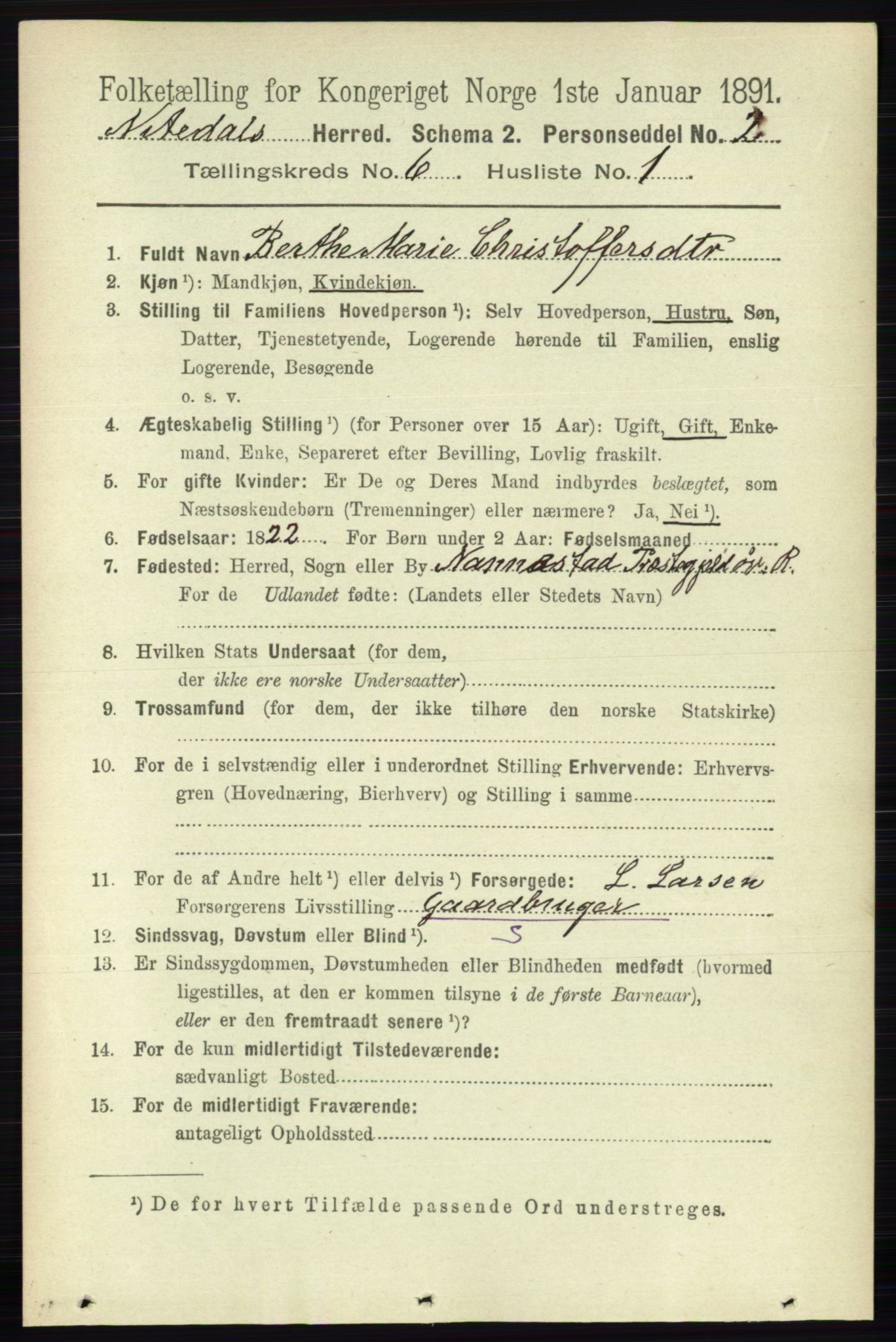 RA, 1891 census for 0233 Nittedal, 1891, p. 2611