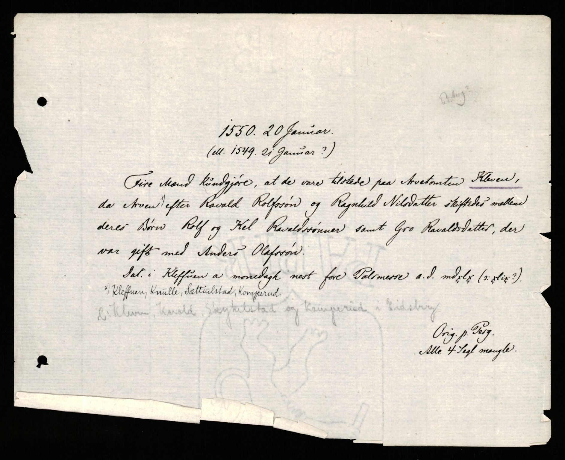 Riksarkivets diplomsamling, AV/RA-EA-5965/F35/F35b/L0001: Riksarkivets diplomer, seddelregister, 1307-1566, p. 291