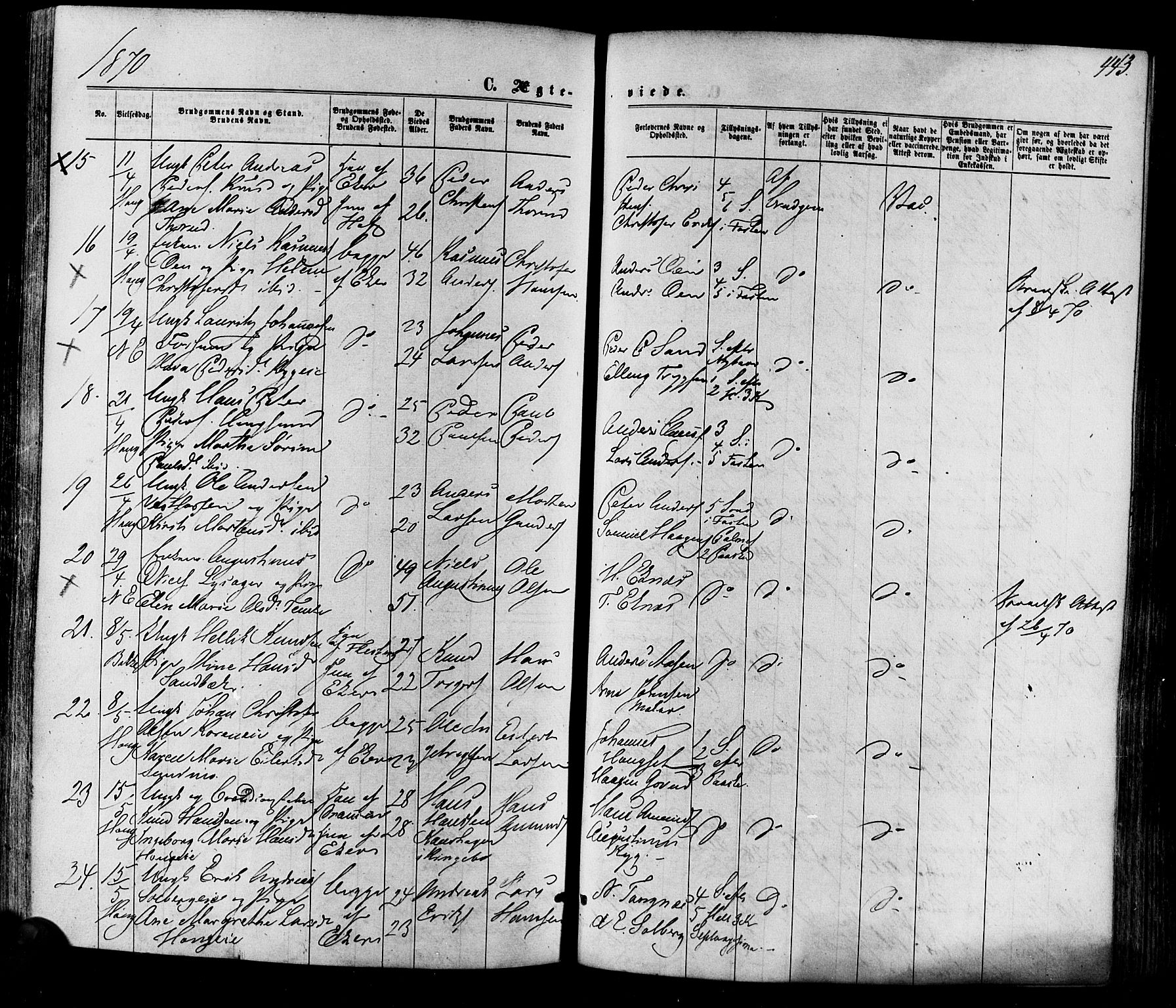 Eiker kirkebøker, AV/SAKO-A-4/F/Fa/L0017: Parish register (official) no. I 17, 1869-1877, p. 443