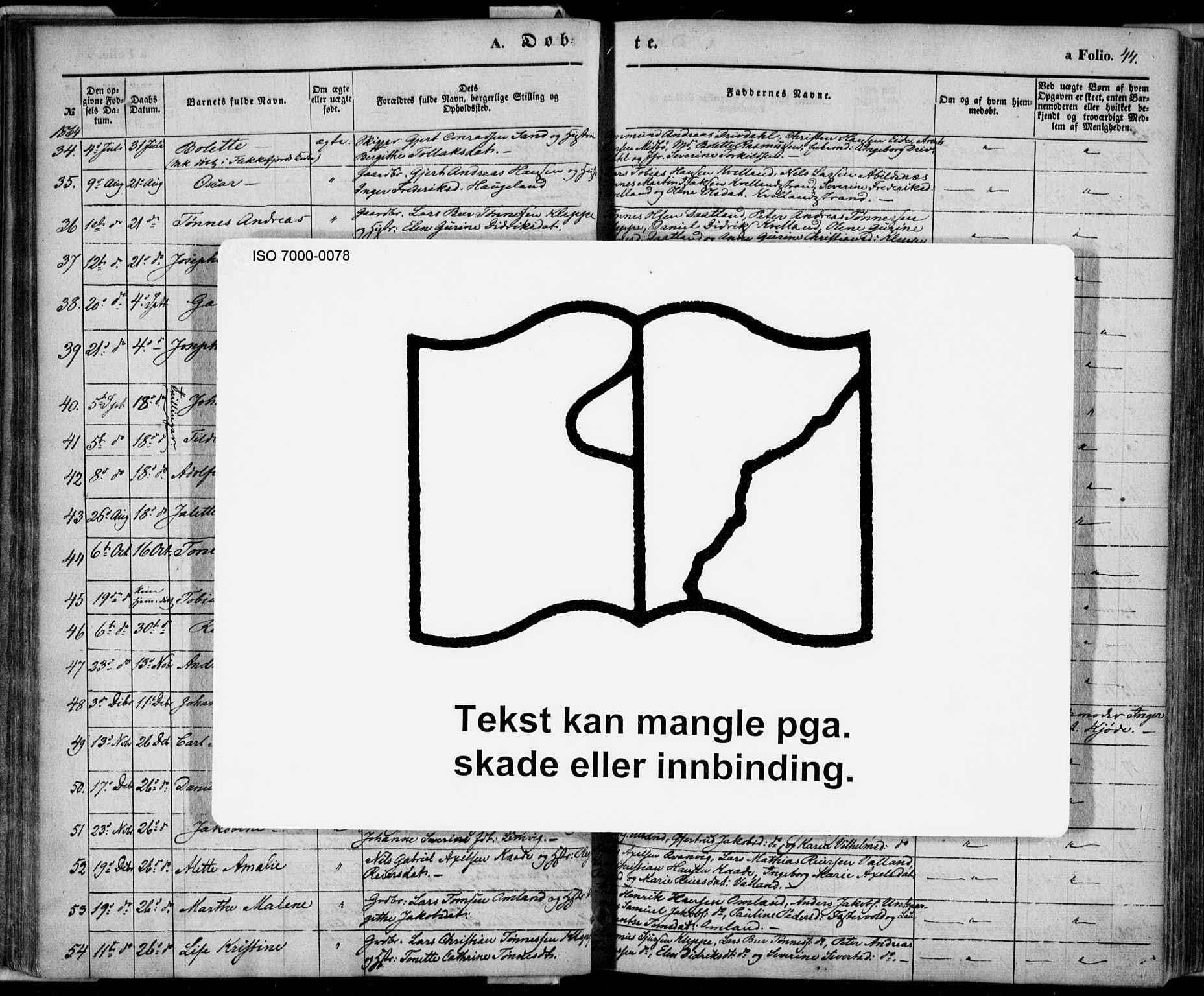 Flekkefjord sokneprestkontor, AV/SAK-1111-0012/F/Fa/Fab/L0004: Parish register (official) no. A 4, 1850-1875, p. 44